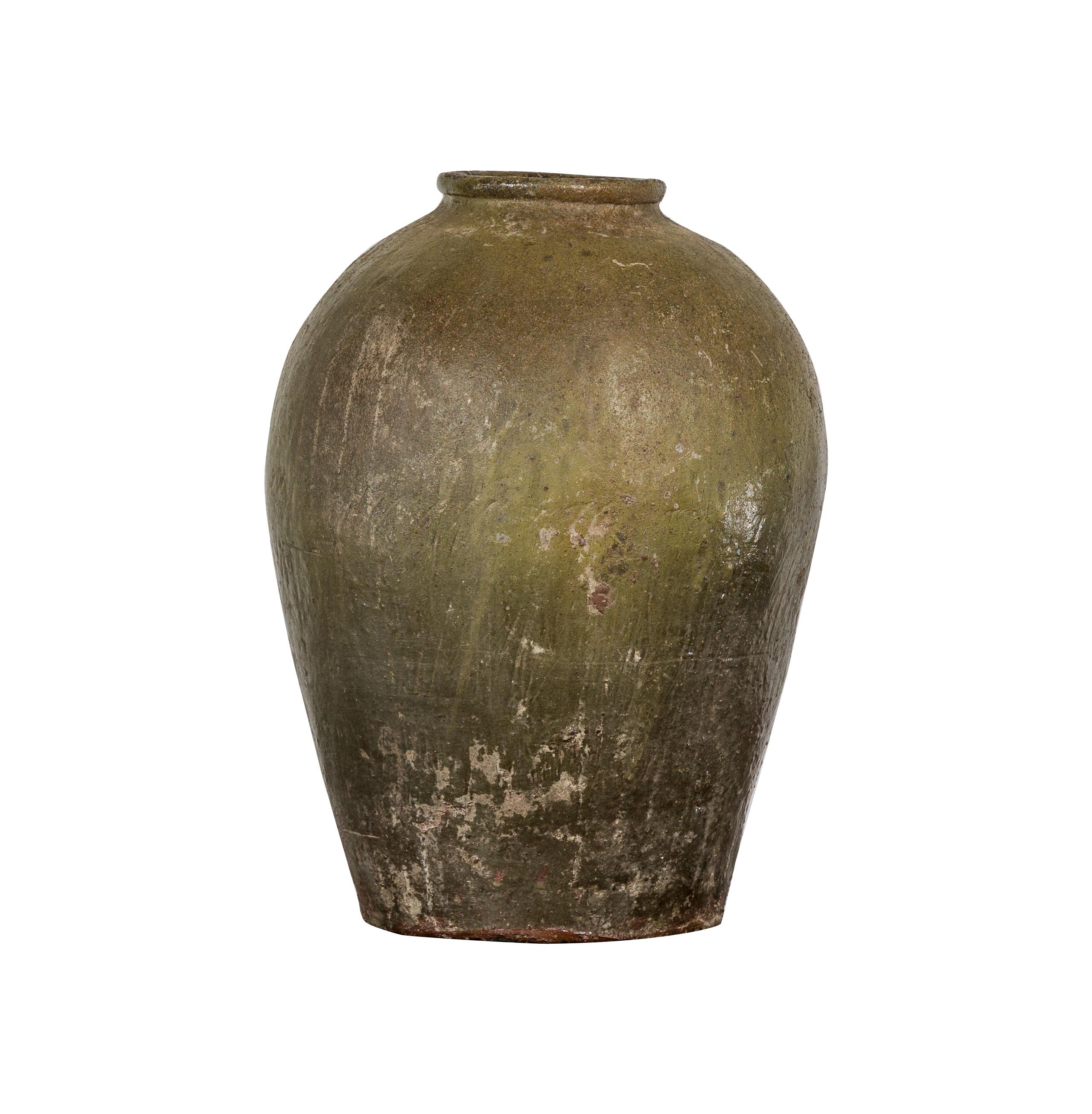 Rustic Brownish Green Glazed Ceramic Vase - Country Collection For Sale 12
