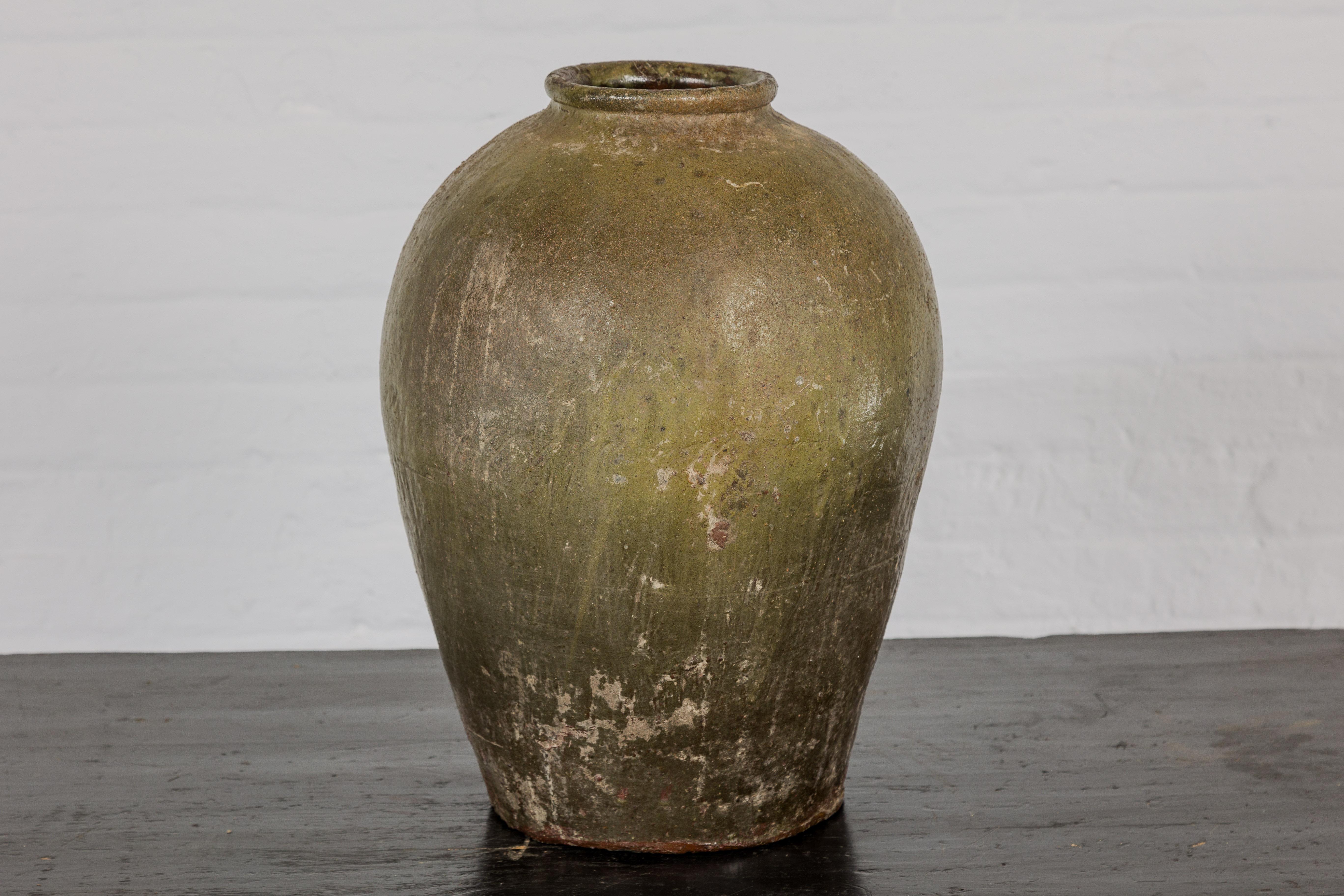 20th Century Rustic Brownish Green Glazed Ceramic Vase - Country Collection For Sale