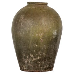 Vintage Rustic Brownish Green Glazed Ceramic Vase - Country Collection