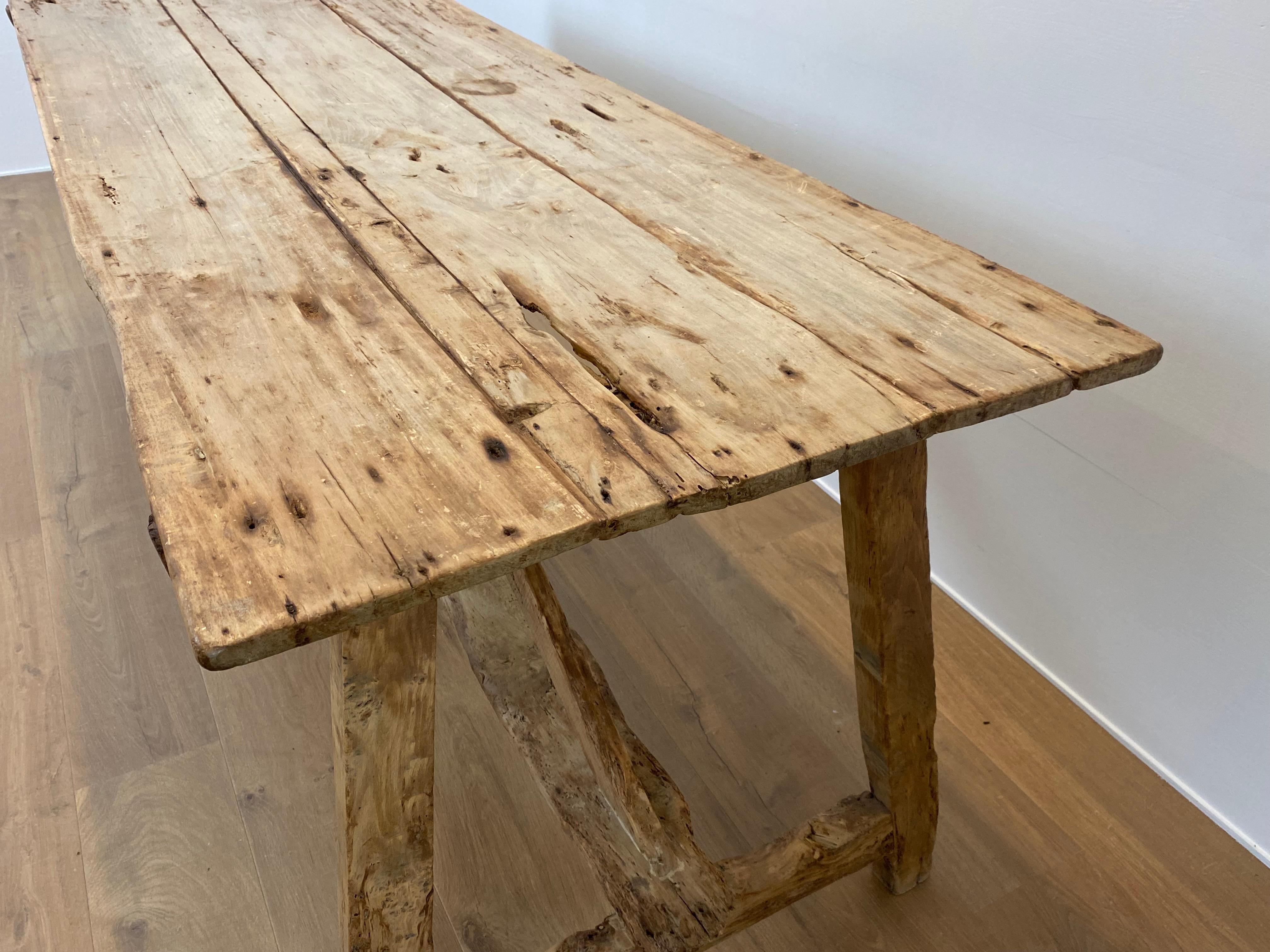 Pine Rustic, Brutalist and Antique Spanish Table