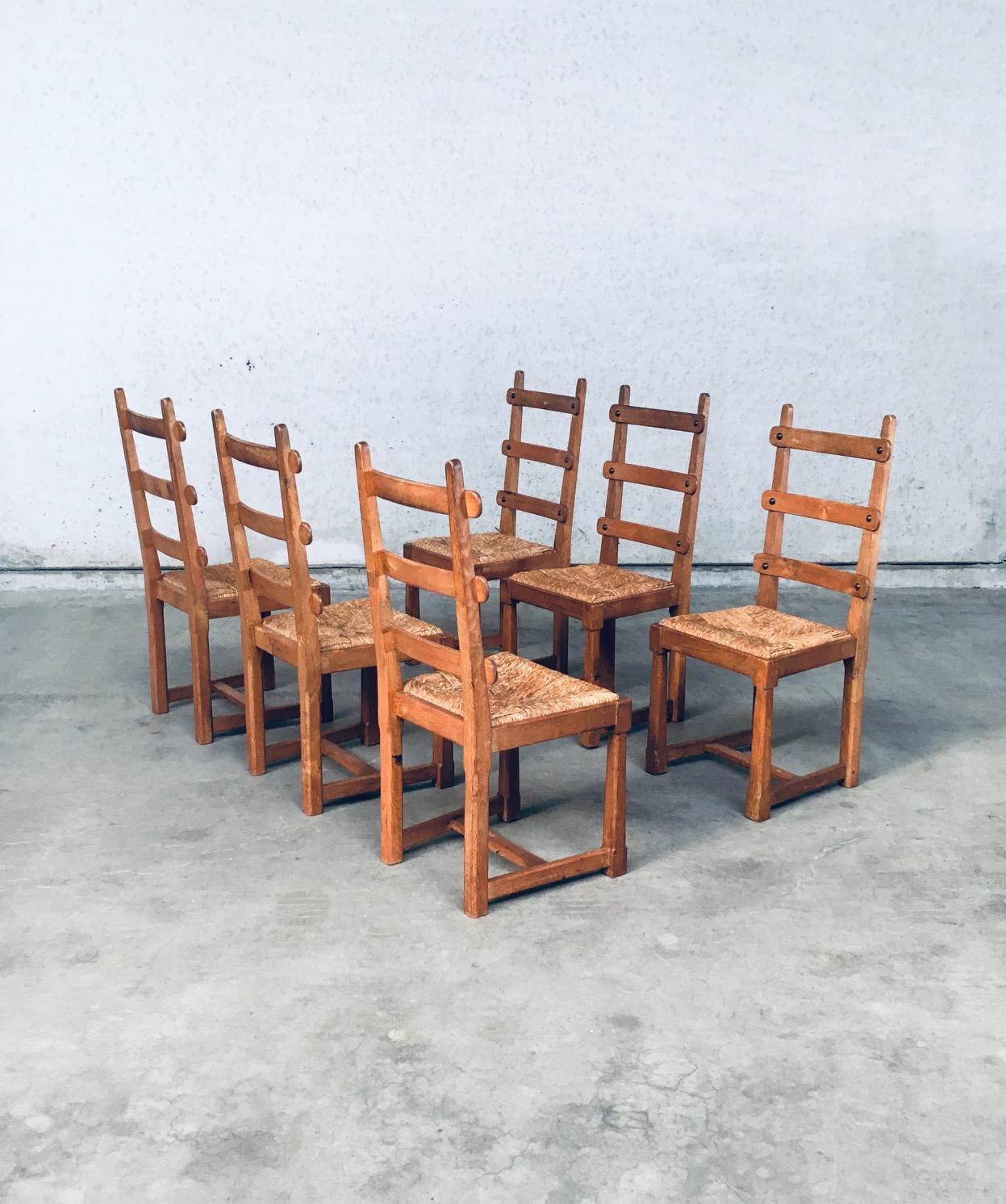 Belga Set di sedie da pranzo rustiche con schienale a doghe in Oak Design, Belgio, anni '60 in vendita