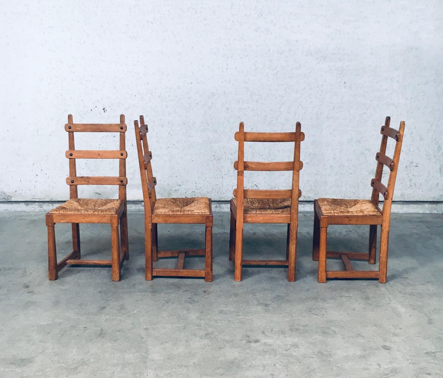 Giunco Set di sedie da pranzo rustiche con schienale a doghe in Oak Design, Belgio, anni '60 in vendita