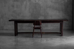 Rustic Brutalist Farm Table in Solid Oak, France, Early 20th Century