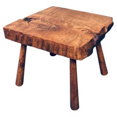 Rustic Brutalist Handcrafted Oak Side Table, France 1930's