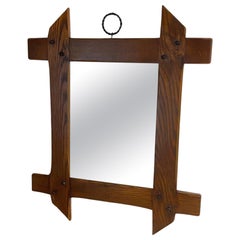 Specchio rustico brutalista Wood Wood intagliato a mano colore marrone Francia 1960 Oak massiccio