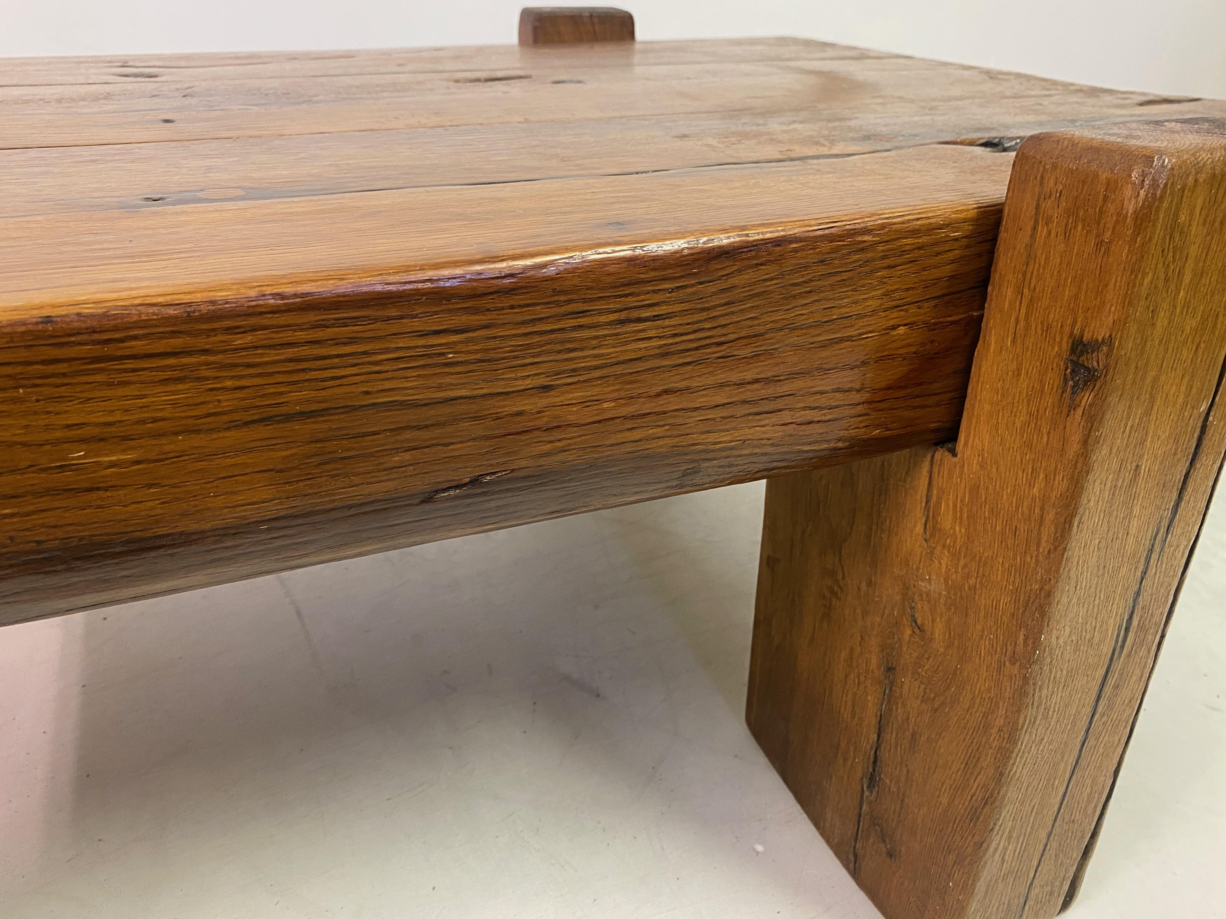 French Rustic Brutalist Oak Coffee Table For Sale