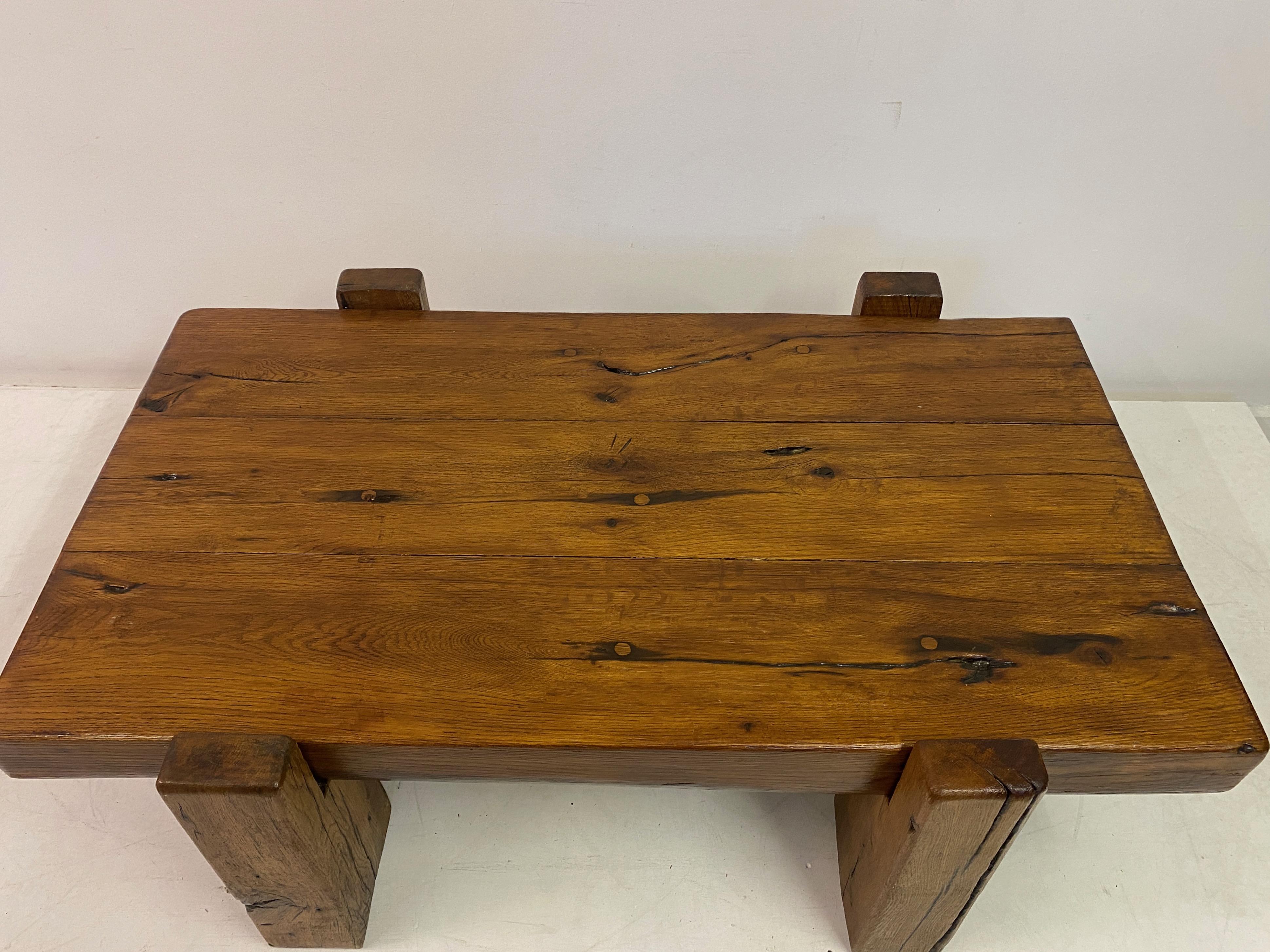 20th Century Rustic Brutalist Oak Coffee Table For Sale