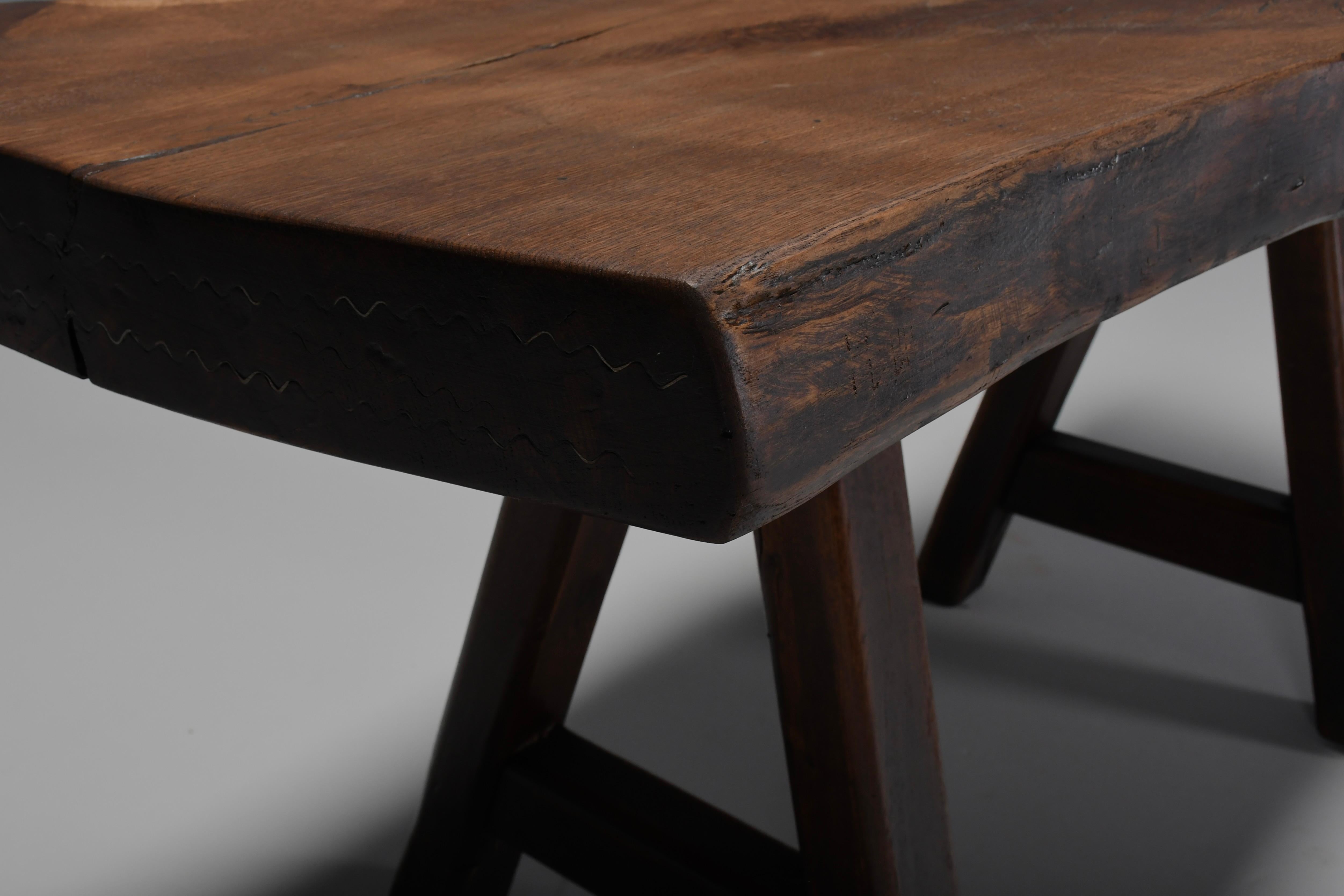 Wood Rustic Brutalist table Mobichalet, Belgium 1960s For Sale