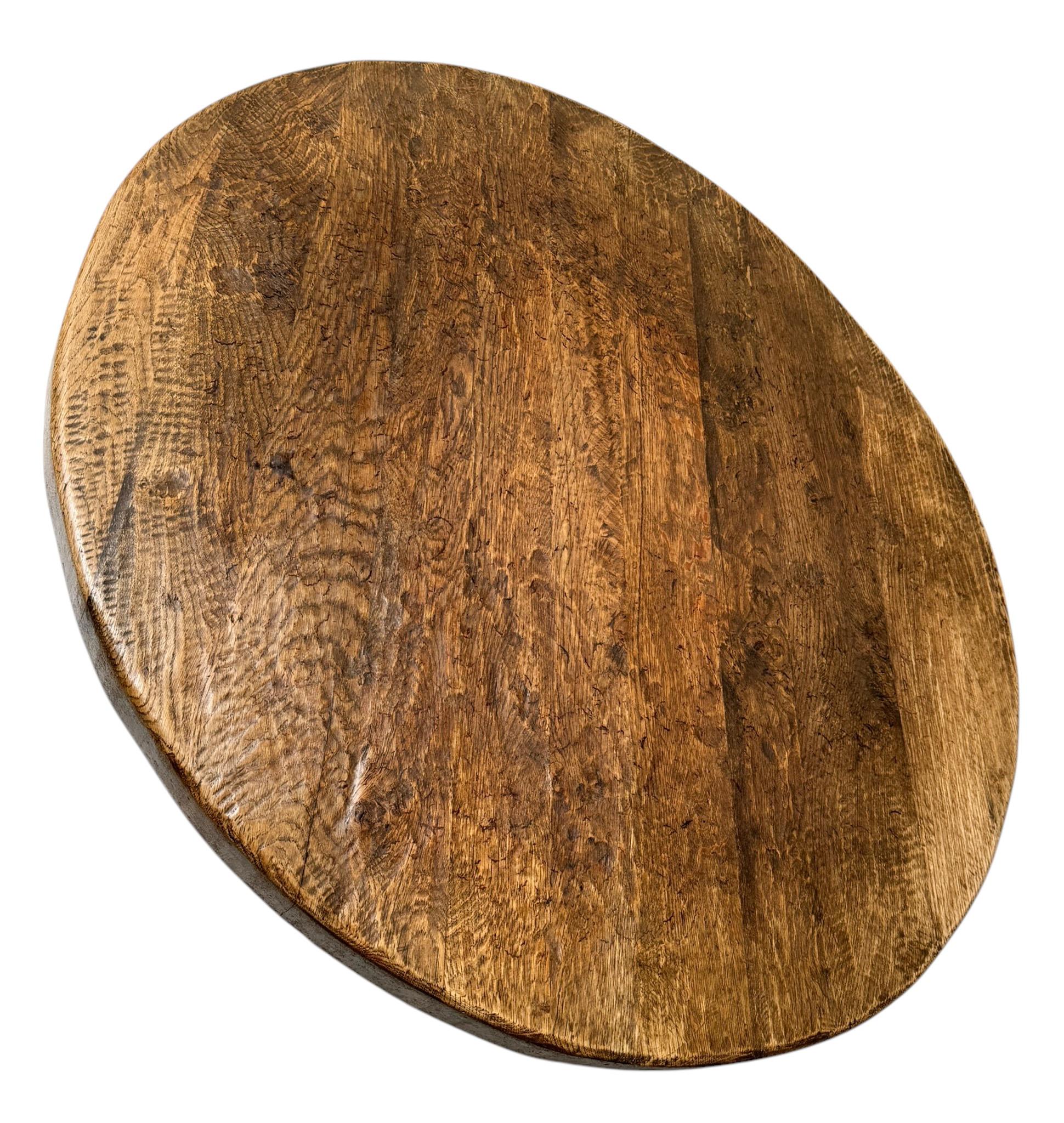 Oak Rustic Brutalist Wabi Sabi Round Coffee Table, 1970s For Sale