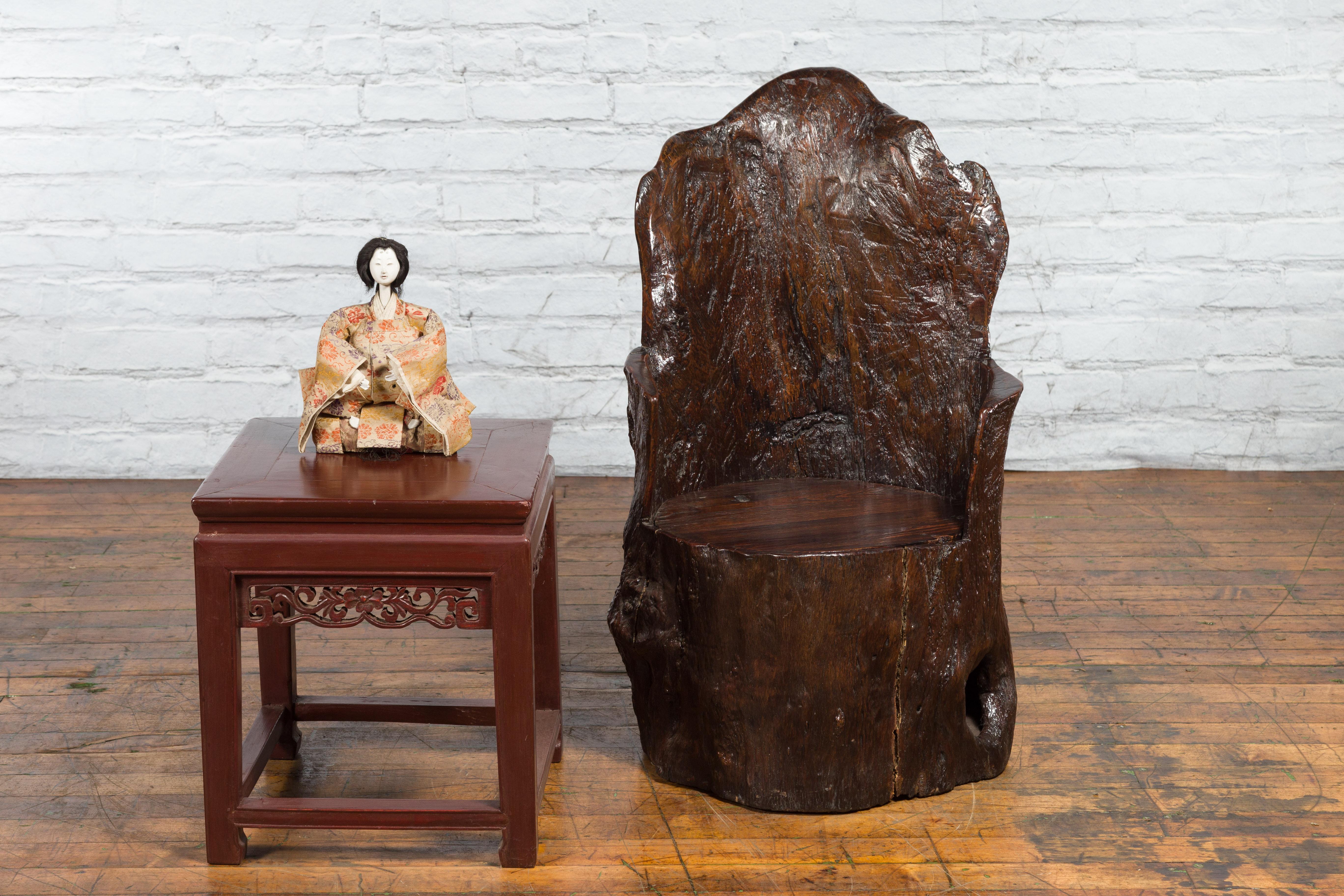 Rustic Cantonese Armchair Carved from a Tree Trunk with Hidden Compartment 3