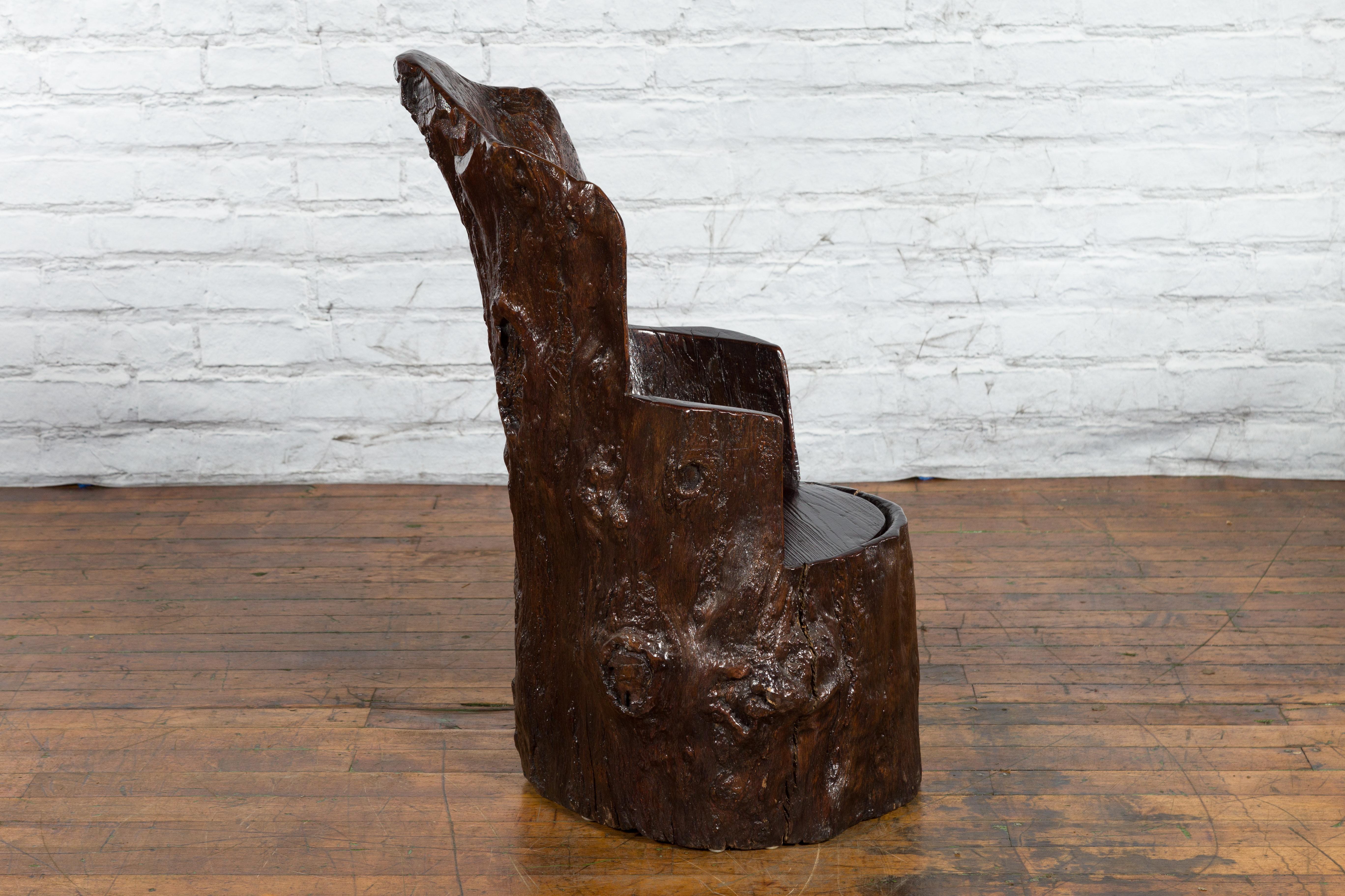 Rustic Cantonese Armchair Carved from a Tree Trunk with Hidden Compartment 4