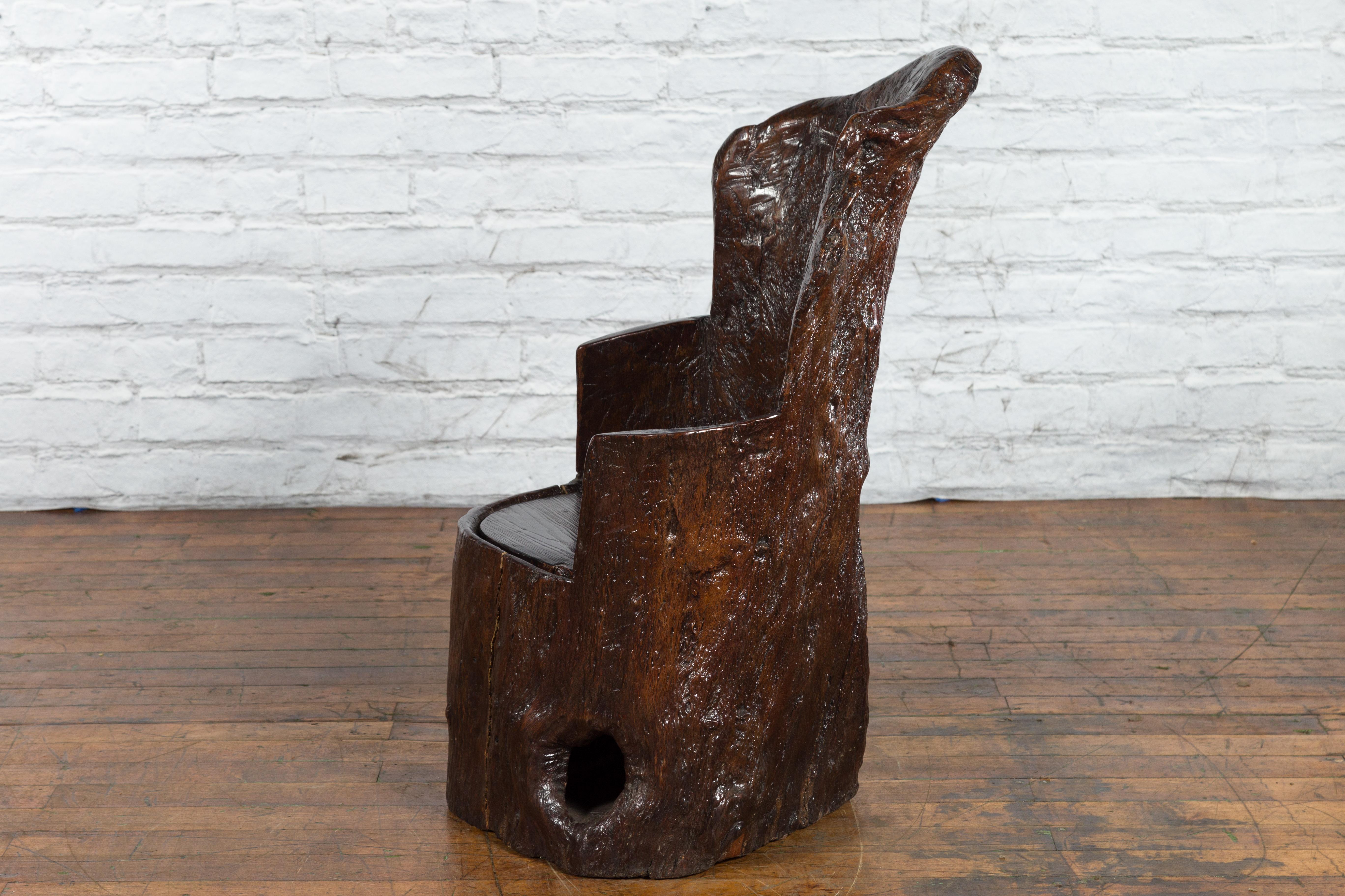 Rustic Cantonese Armchair Carved from a Tree Trunk with Hidden Compartment 6