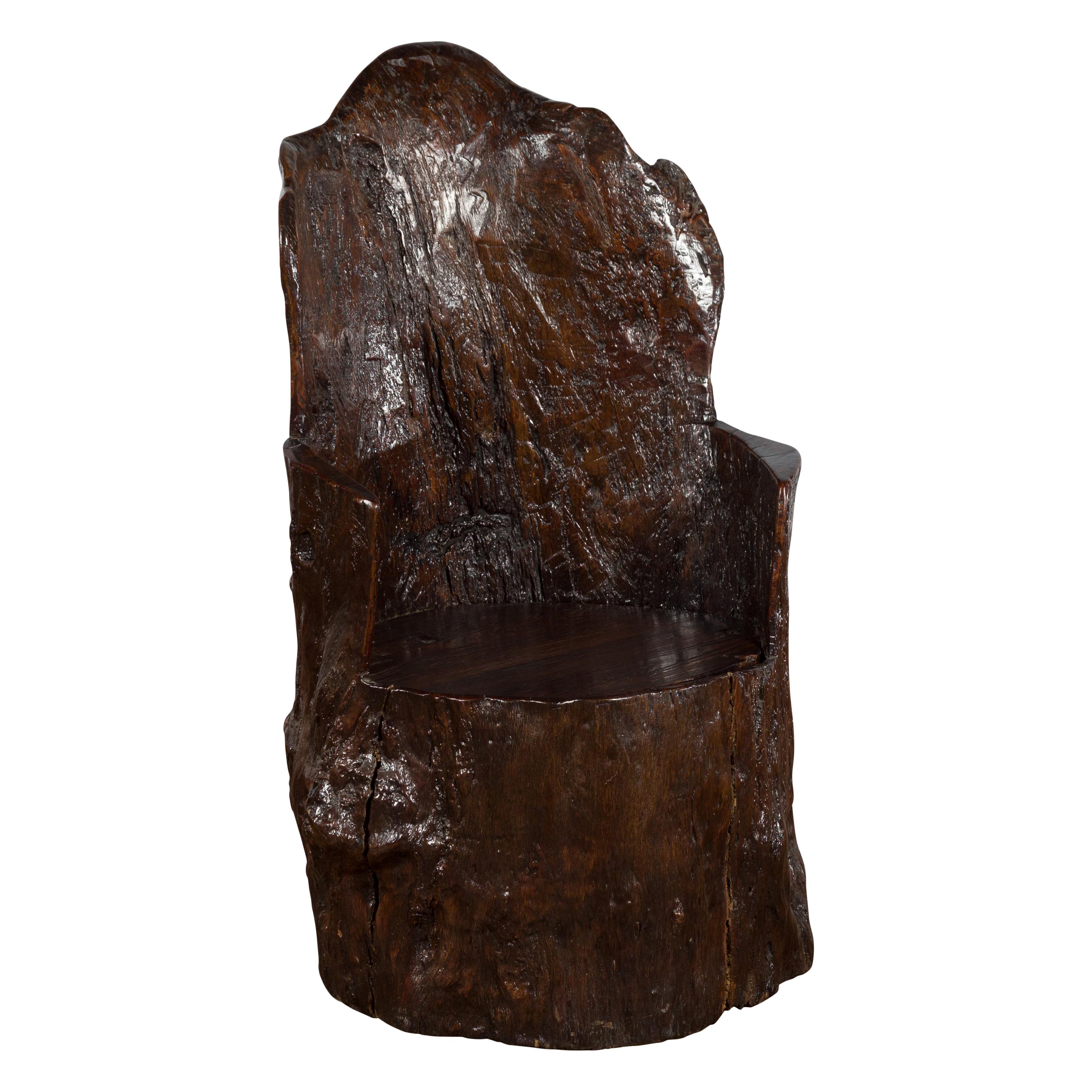 Rustic Cantonese Armchair Carved from a Tree Trunk with Hidden Compartment 8