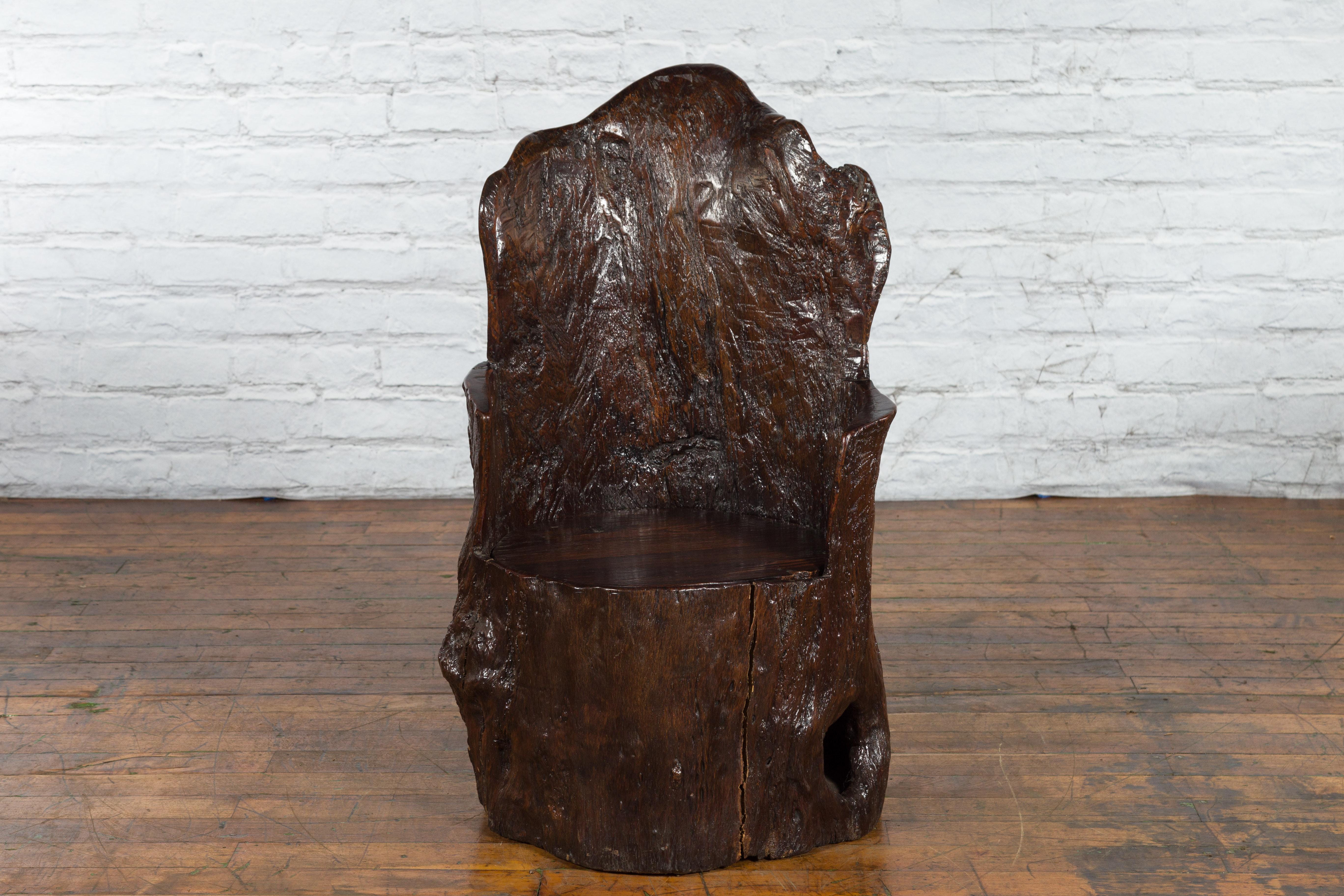 Chinese Rustic Cantonese Armchair Carved from a Tree Trunk with Hidden Compartment