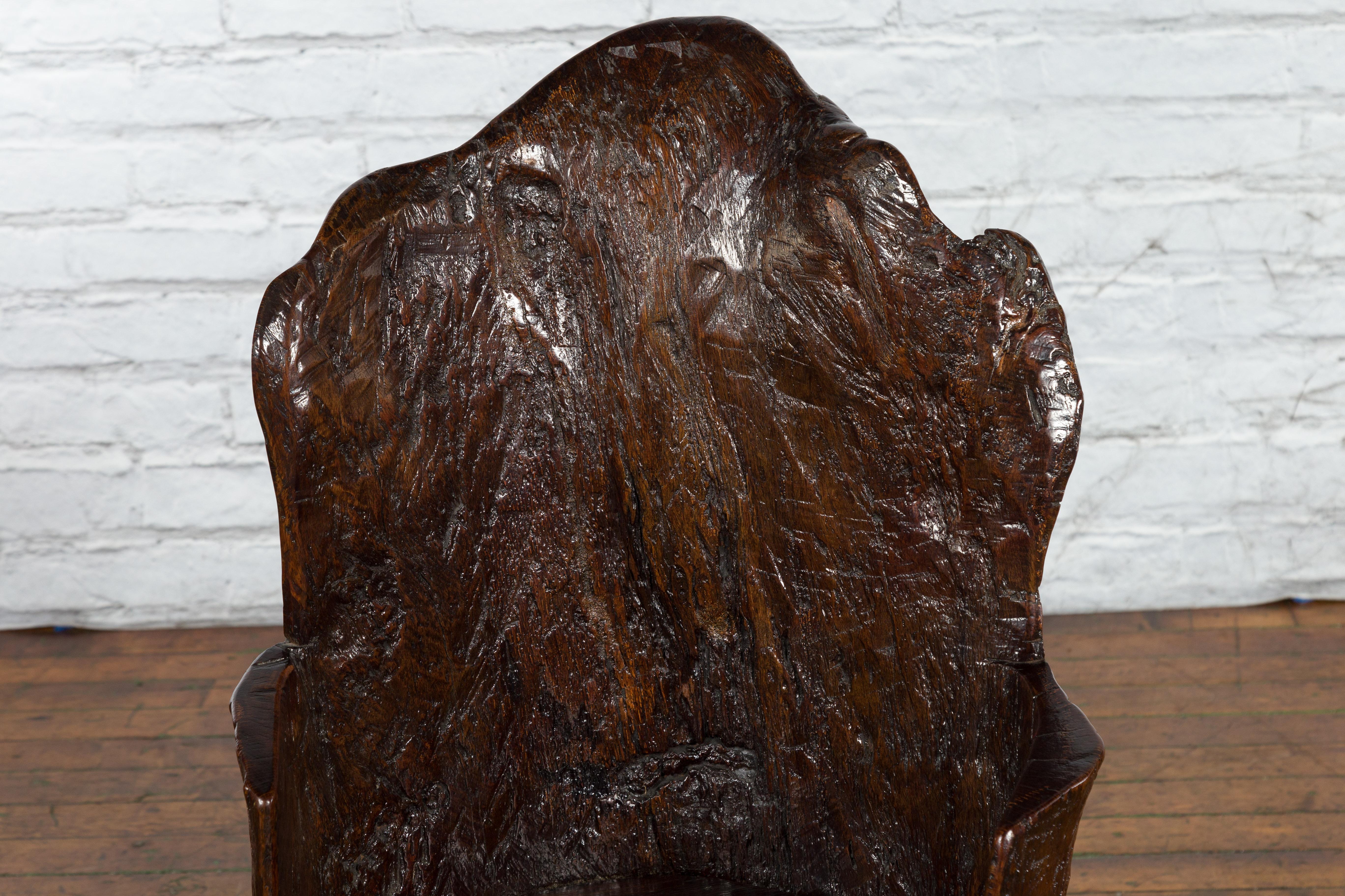 Rustic Cantonese Armchair Carved from a Tree Trunk with Hidden Compartment In Good Condition In Yonkers, NY