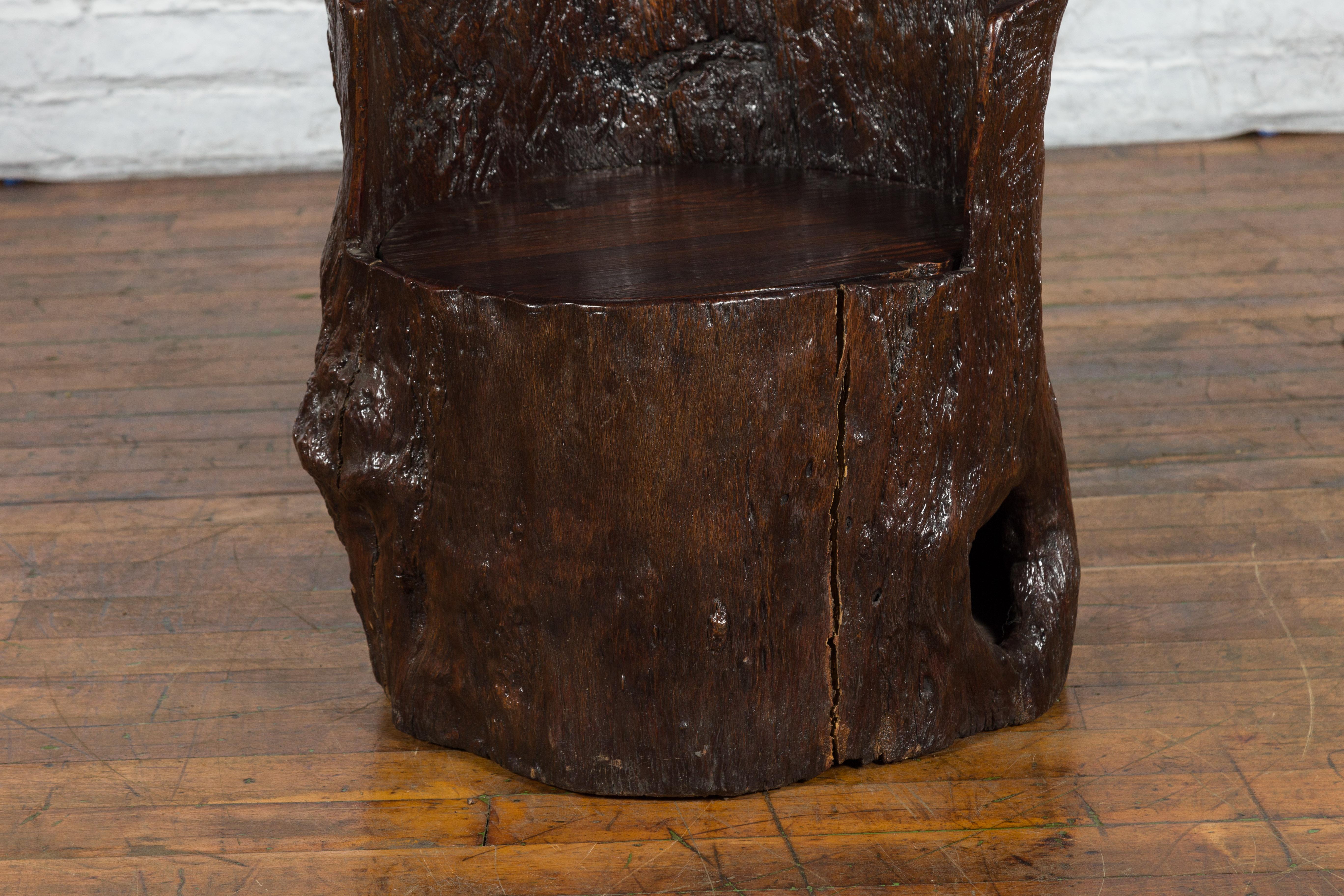 20th Century Rustic Cantonese Armchair Carved from a Tree Trunk with Hidden Compartment
