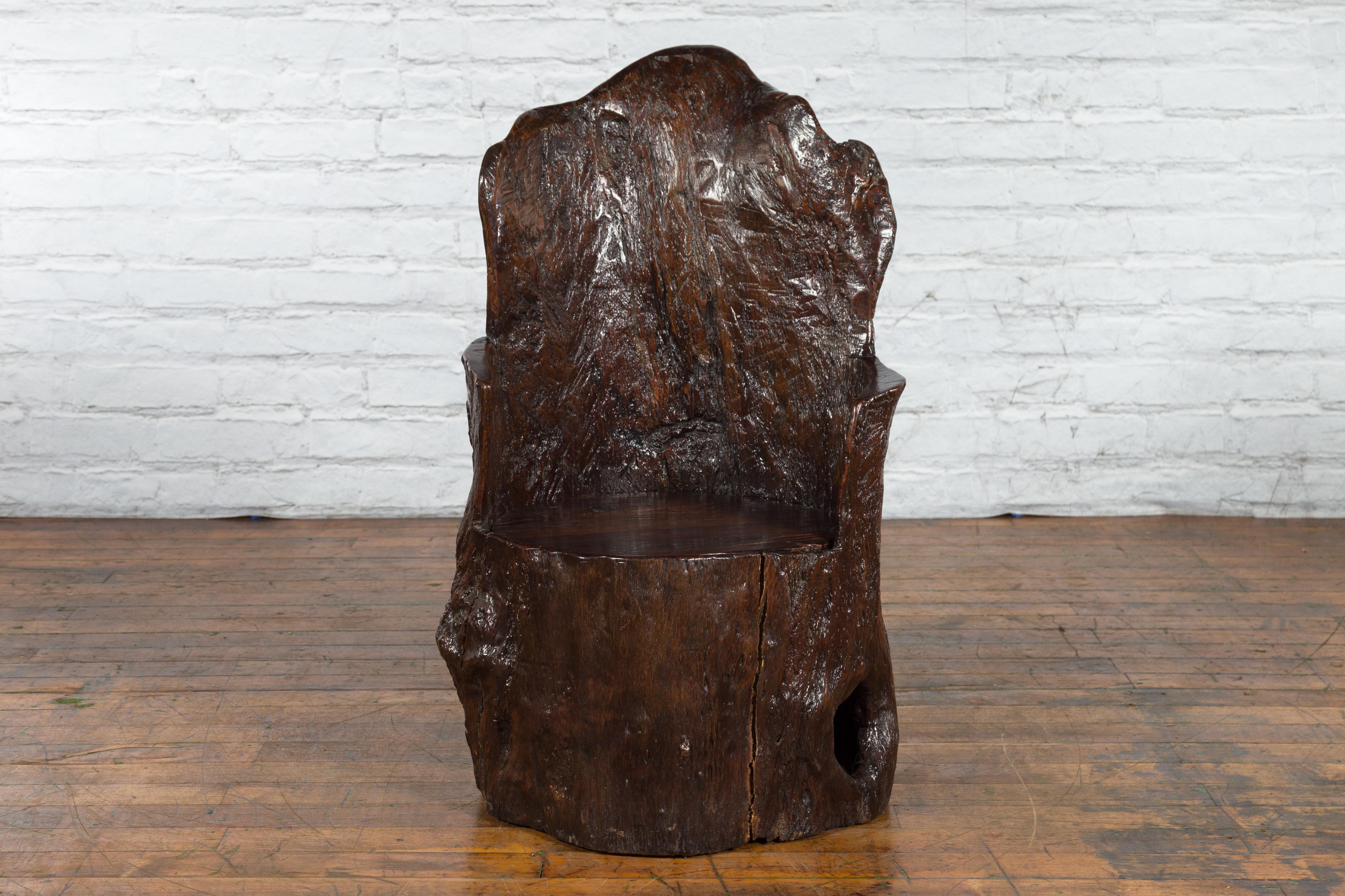 Wood Rustic Cantonese Armchair Carved from a Tree Trunk with Hidden Compartment