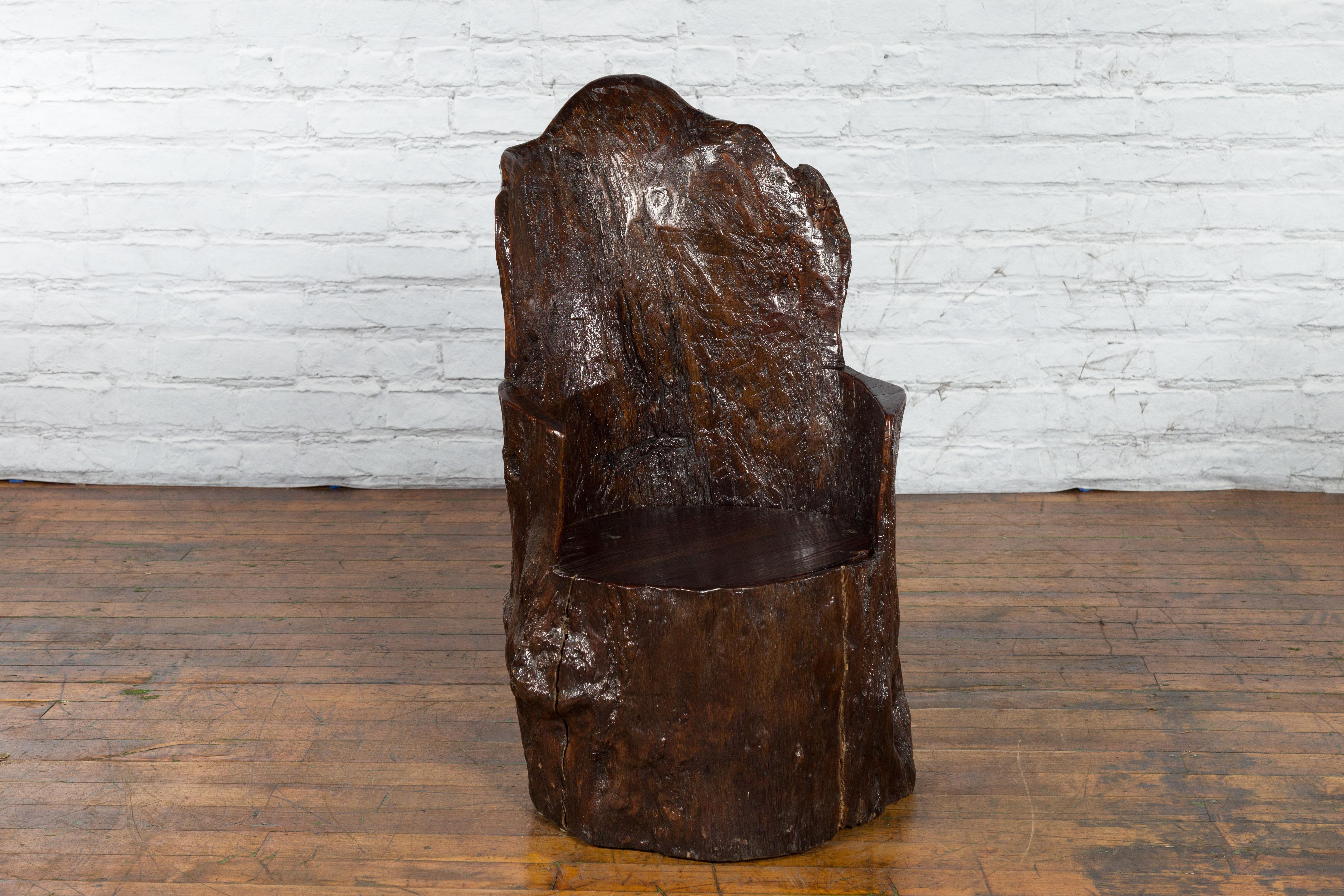 Rustic Cantonese Armchair Carved from a Tree Trunk with Hidden Compartment 1