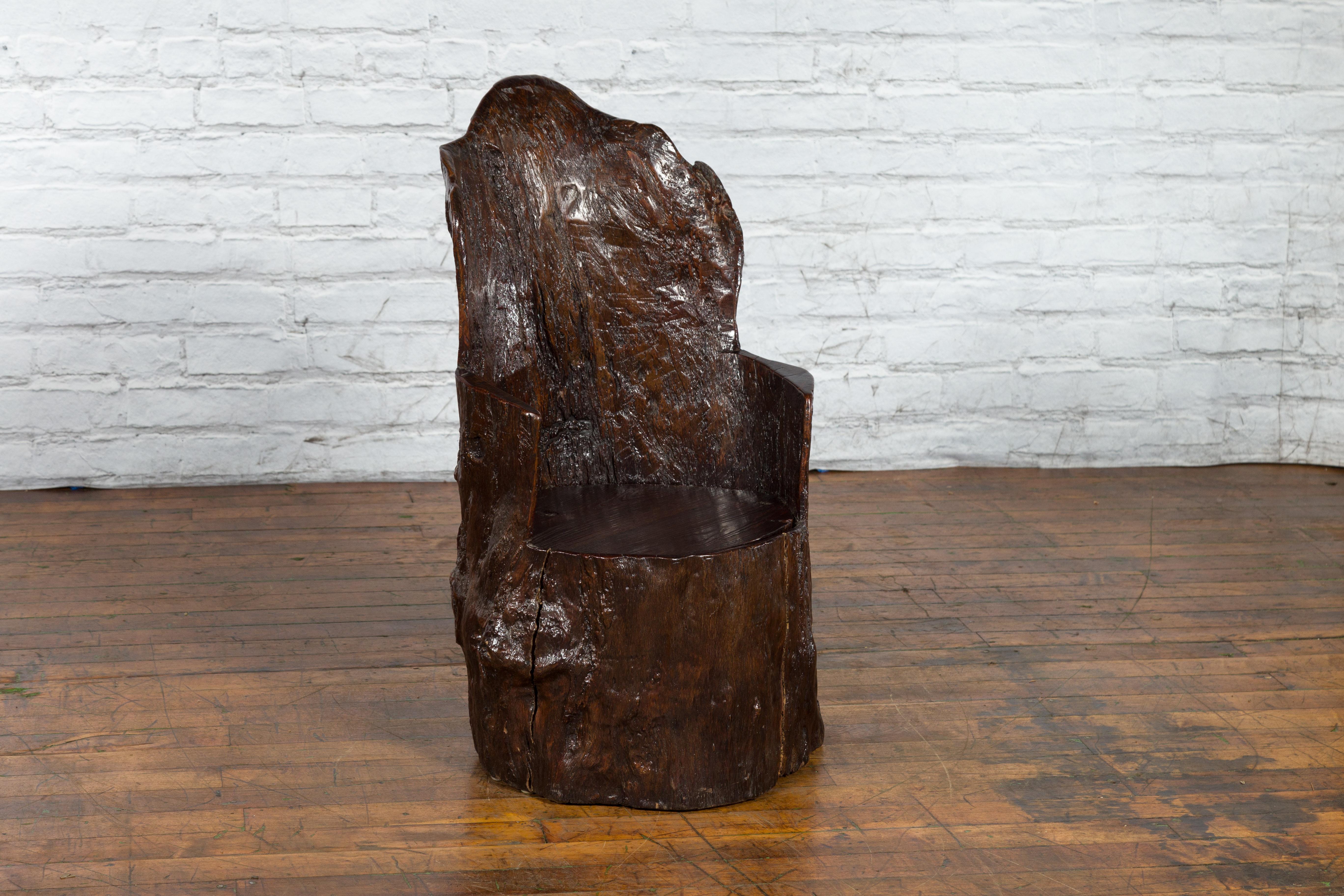 Rustic Cantonese Armchair Carved from a Tree Trunk with Hidden Compartment 2