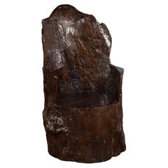 Rustic Cantonese Armchair Carved from a Tree Trunk with Hidden Compartment
