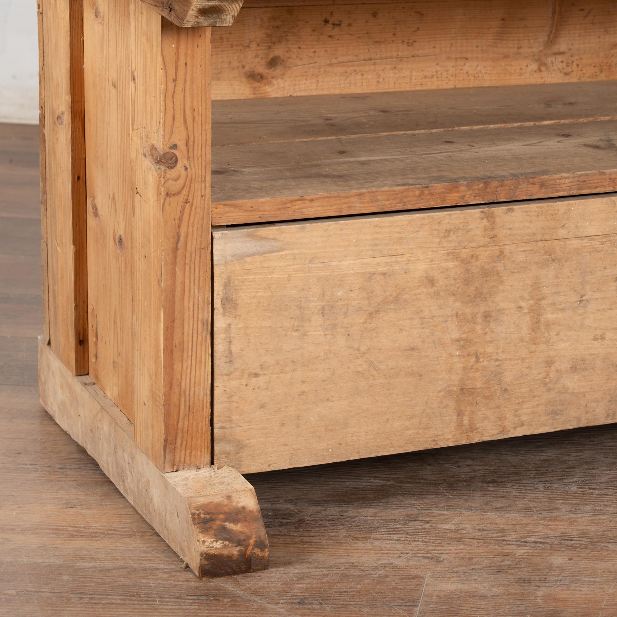 Rustic Carpenter Workbench Console Table with Shelf & Storage, Circa 1920 For Sale 4