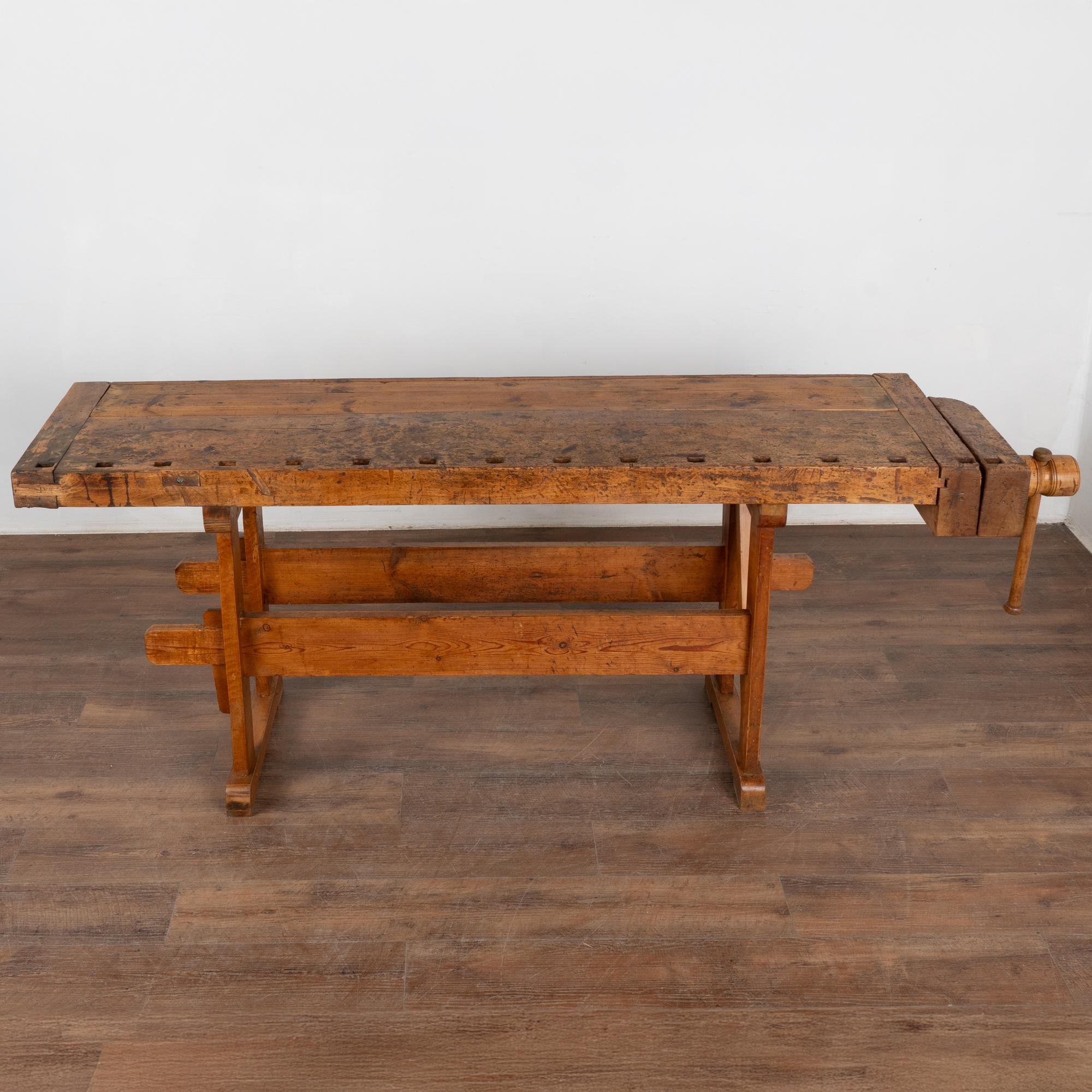 Rustic Carpenter's Workbench Console Table, Denmark circa 1920 In Good Condition In Round Top, TX