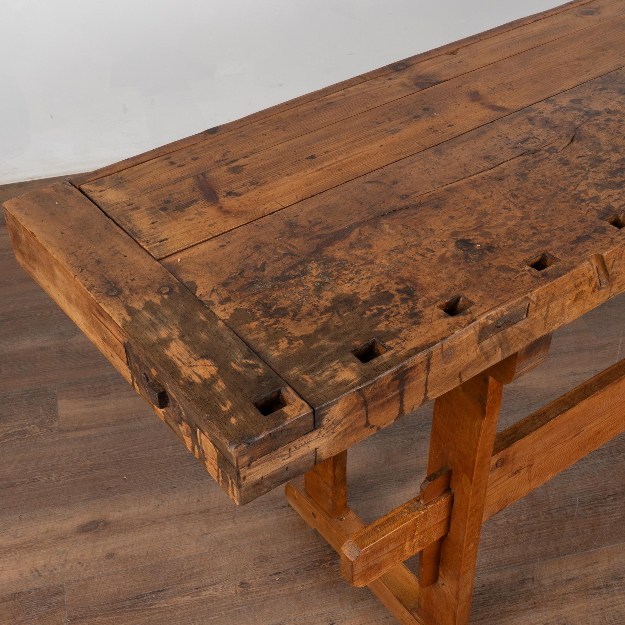 20th Century Rustic Carpenter's Workbench Console Table, Denmark circa 1920