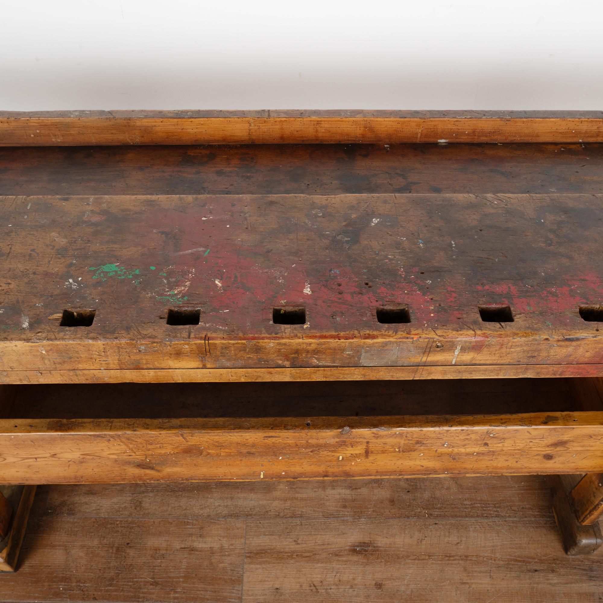 Rustic Carpenter's Workbench Console Table With Shelf, Denmark circa 1890 3