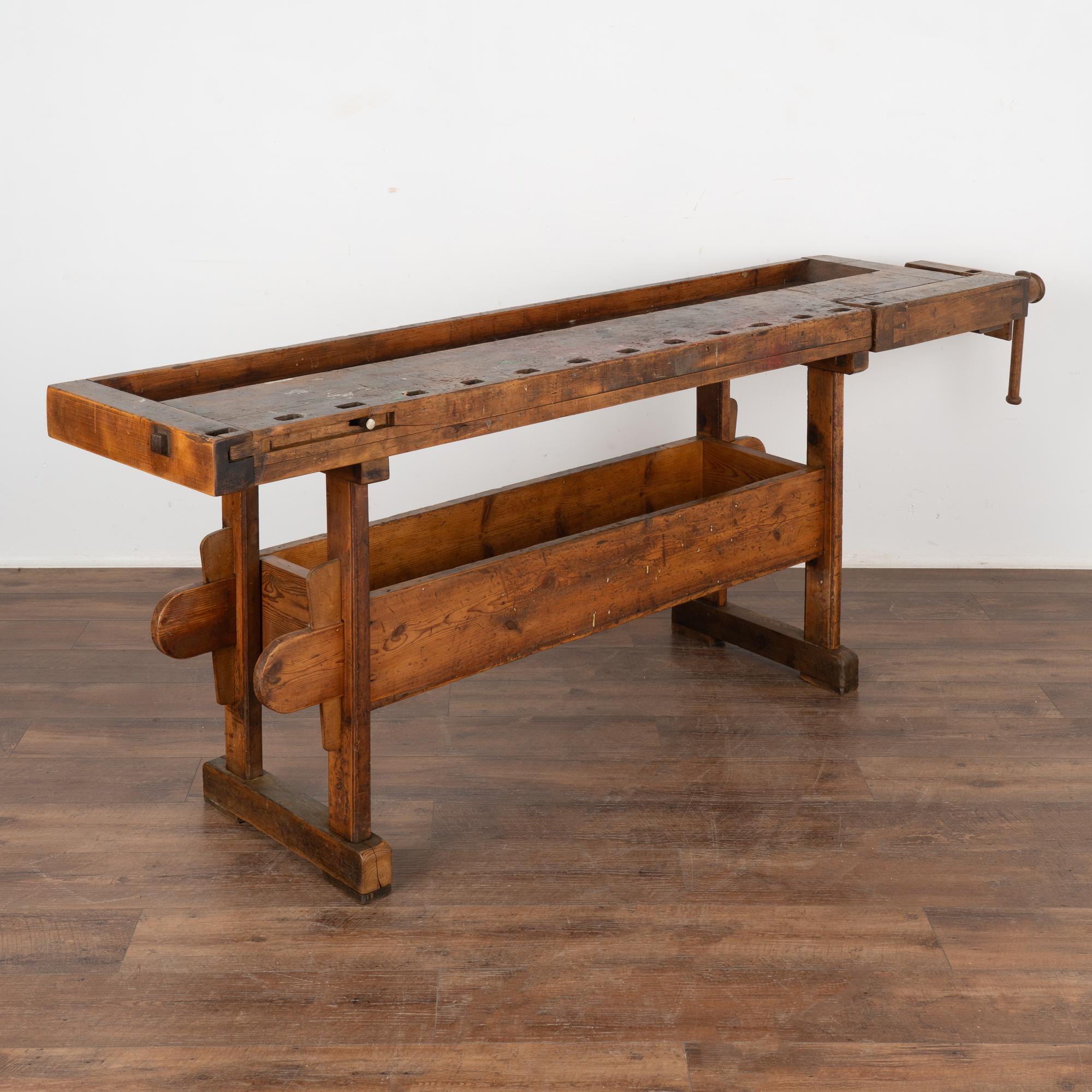 Rustic Carpenter's Workbench Console Table With Shelf, Denmark circa 1890 4
