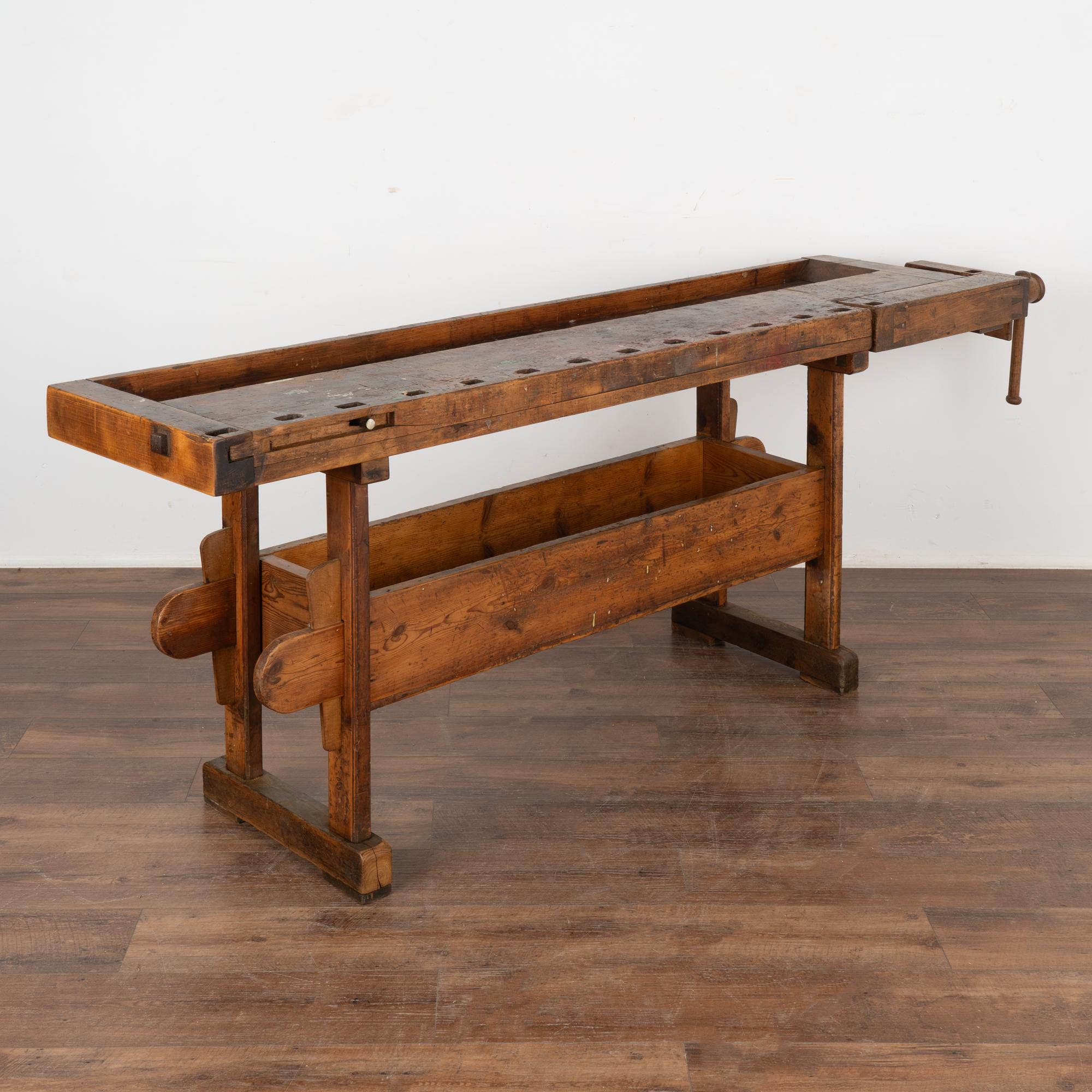 Rustic Carpenter's Workbench Console Table With Shelf, Denmark circa 1890 4