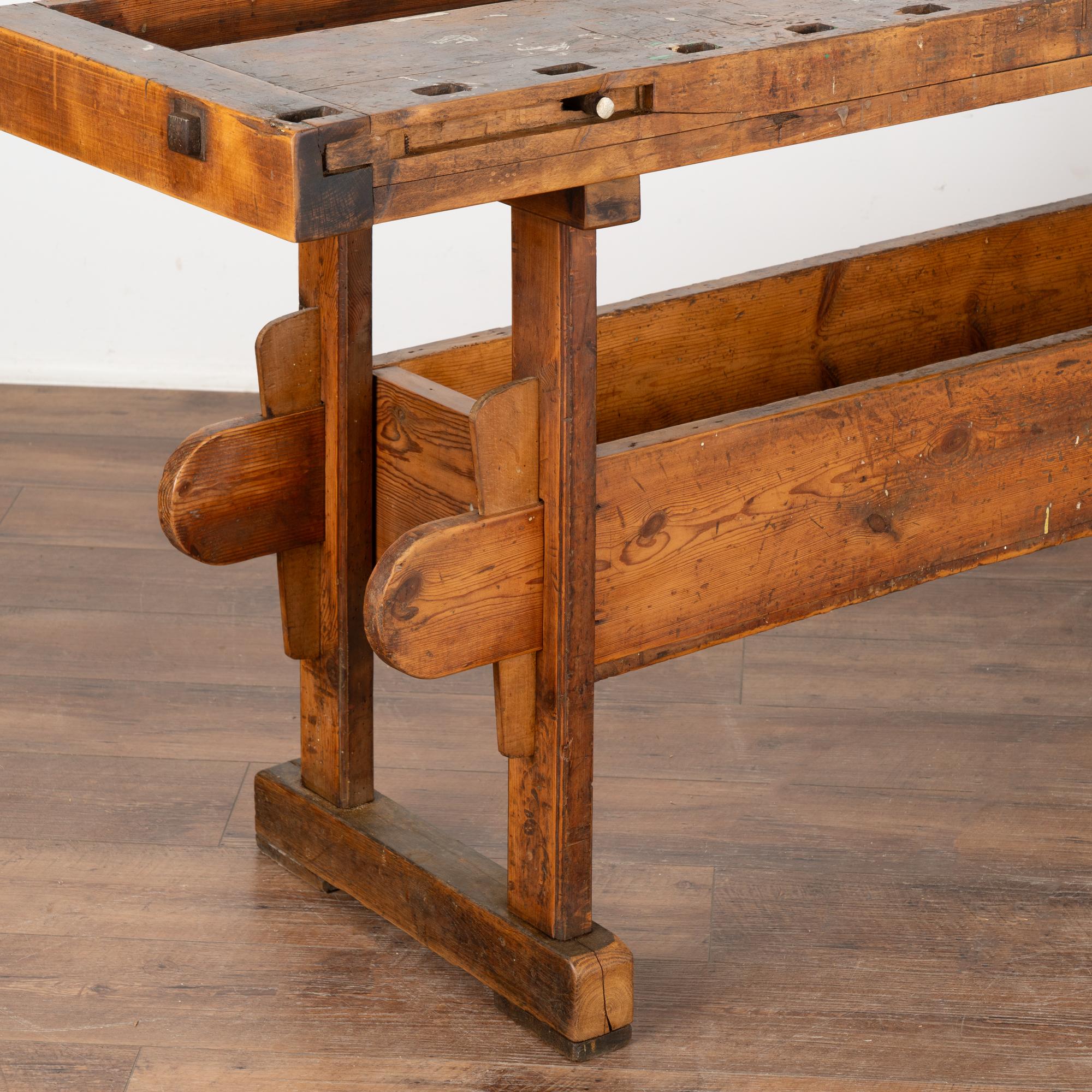 19th Century Rustic Carpenter's Workbench Console Table With Shelf, Denmark circa 1890