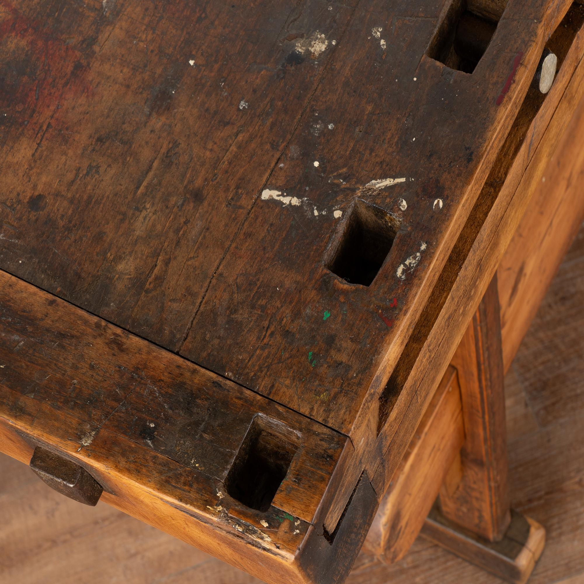 Rustic Carpenter's Workbench Console Table With Shelf, Denmark circa 1890 1