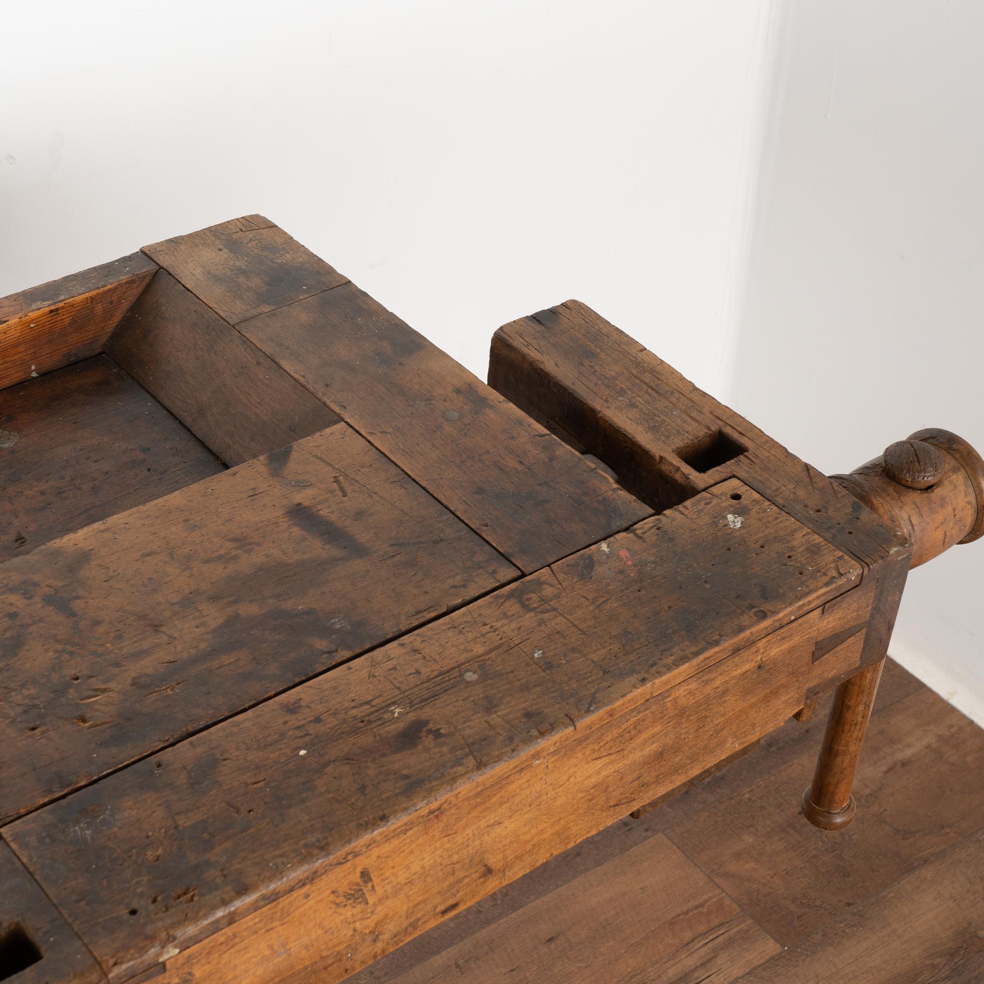Rustic Carpenter's Workbench Console Table With Shelf, Denmark circa 1890 2