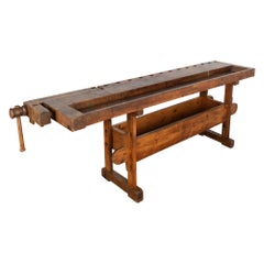 Antique Rustic Carpenter's Workbench Console Table With Shelf, Denmark circa 1890
