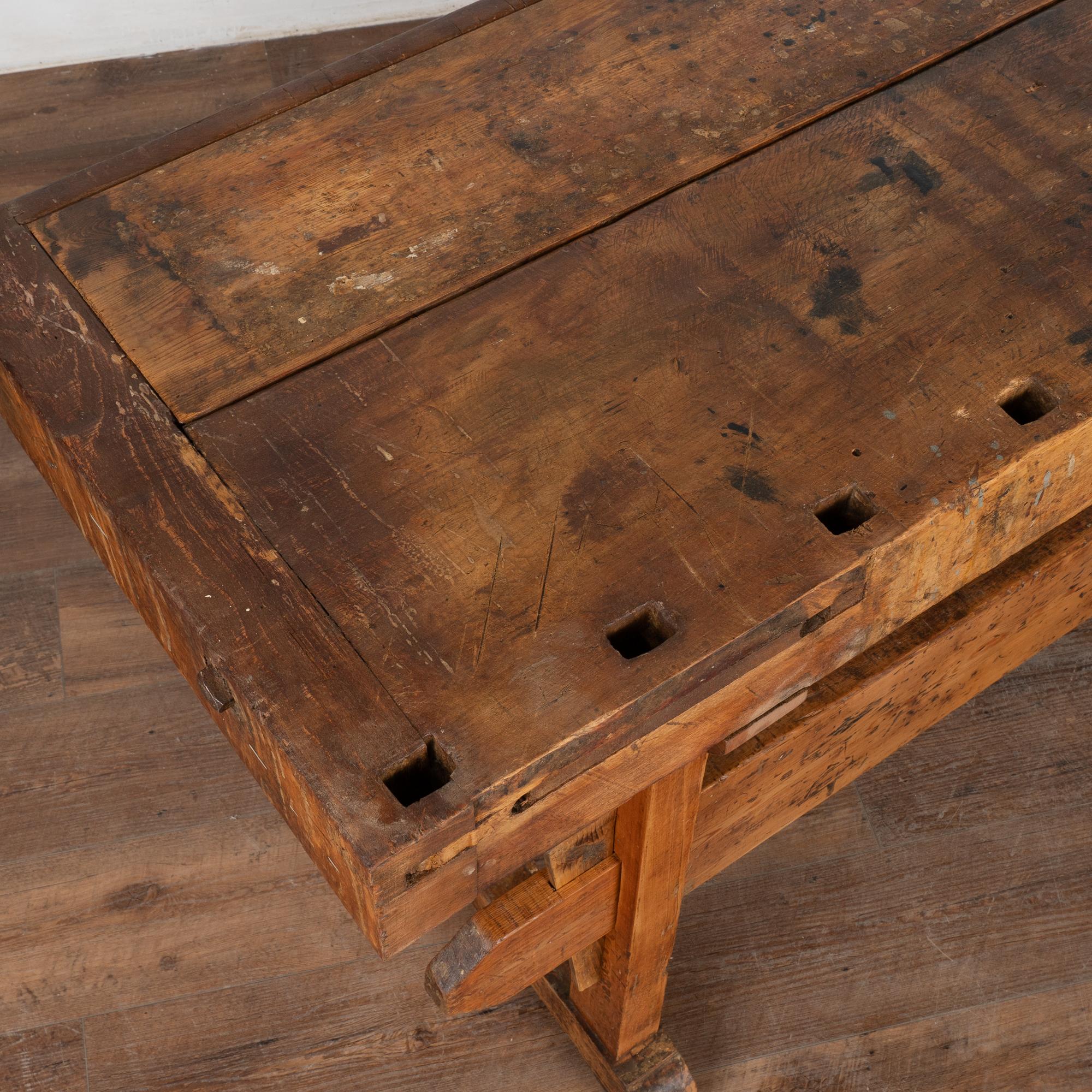 Wood Rustic Carpenter's Workbench Console Worktable, Denmark circa 1840-60
