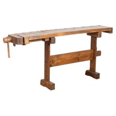 Rustic Carpenters Workbench Narrow Console Table circa 1900's