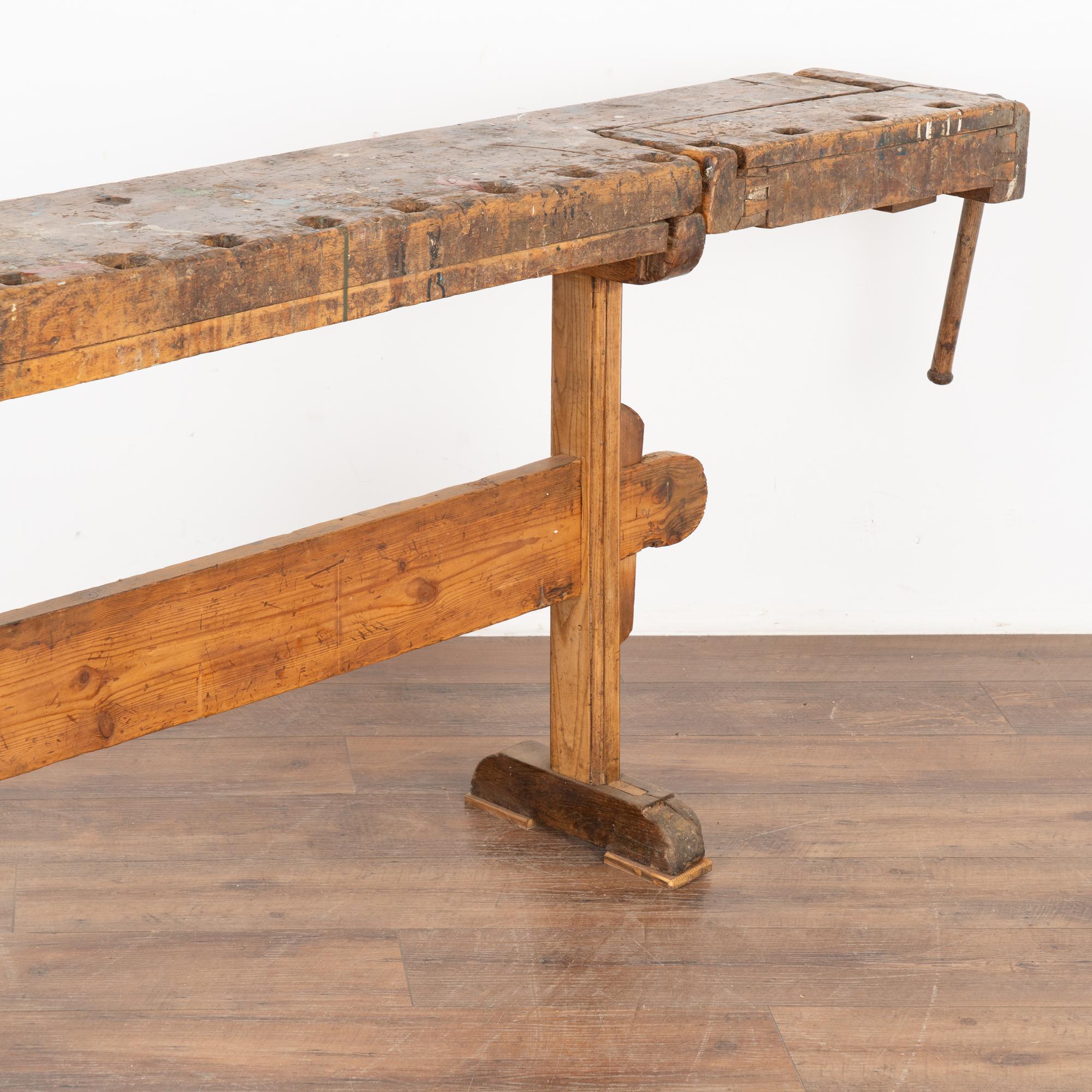Wood Rustic Carpenters Workbench Narrow Console Table, Denmark circa 1890