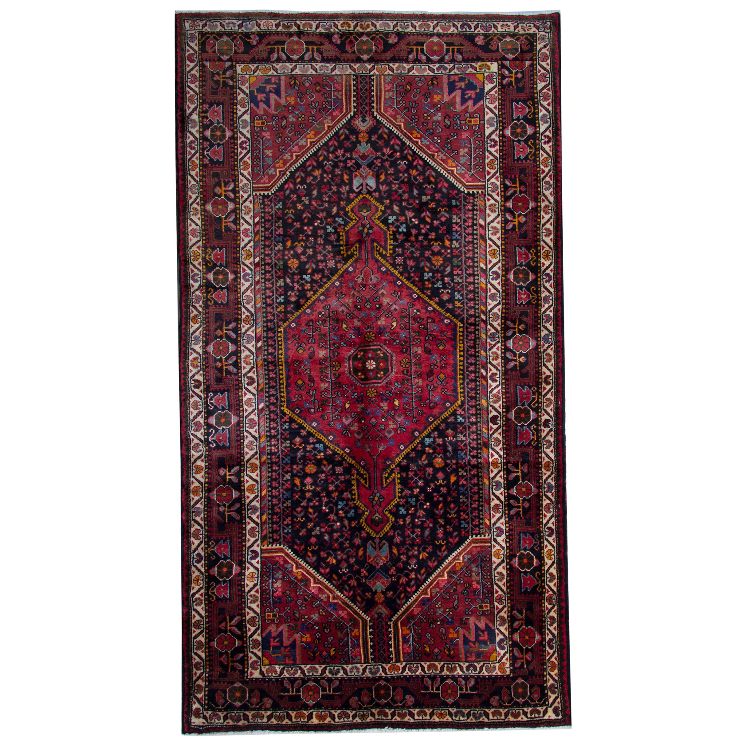 Rustic Carpet Vintage Oriental Rug, Handmade Geometric Wool Carpet