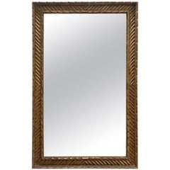 Rustic Carved Gold Wood Rectangular Shaped Frame Mirror, Spain, 19th Century