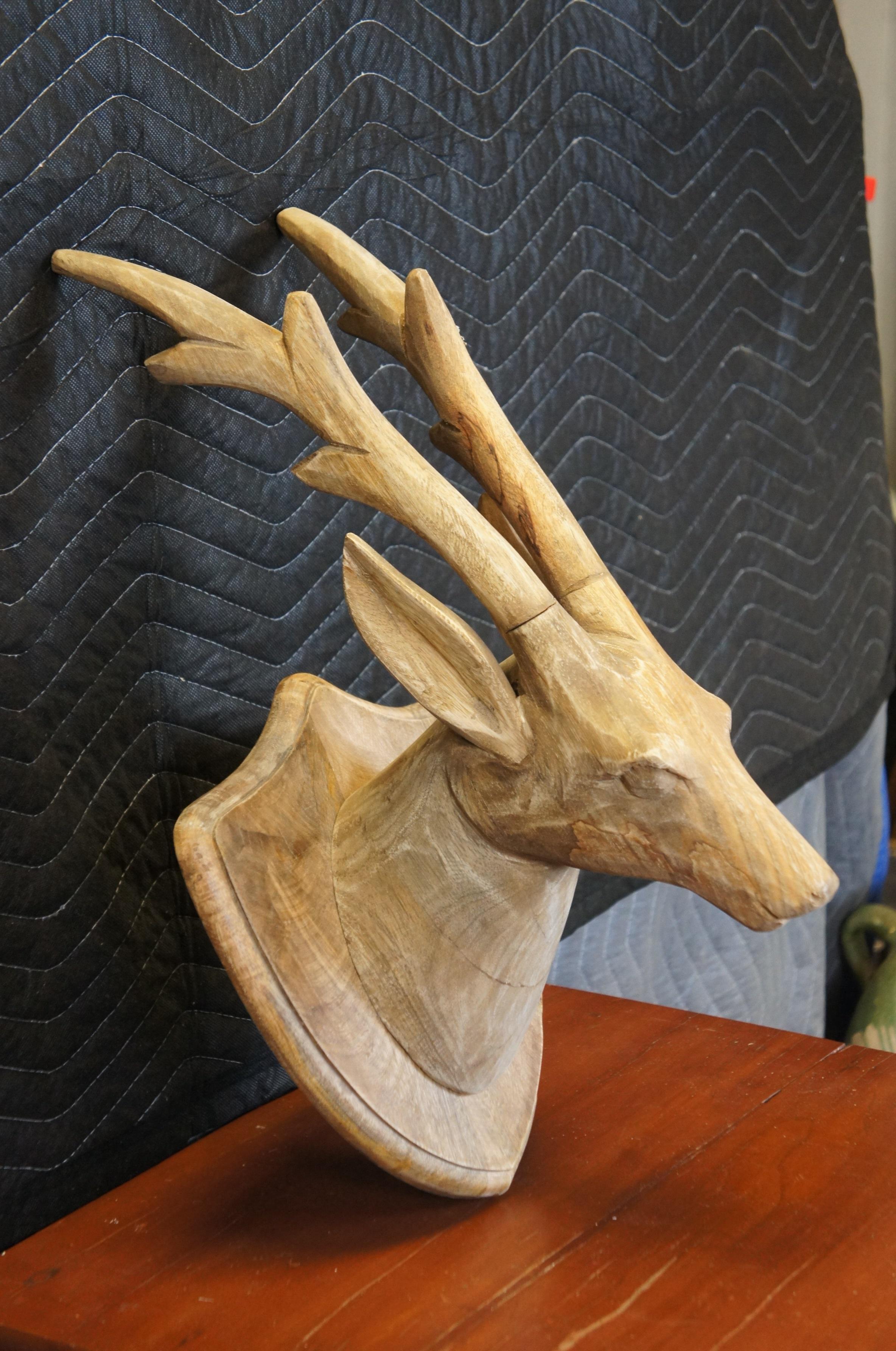 Carved Hardwood Taxidermy Deer Antelope Stag Head Bust w Antlers 20