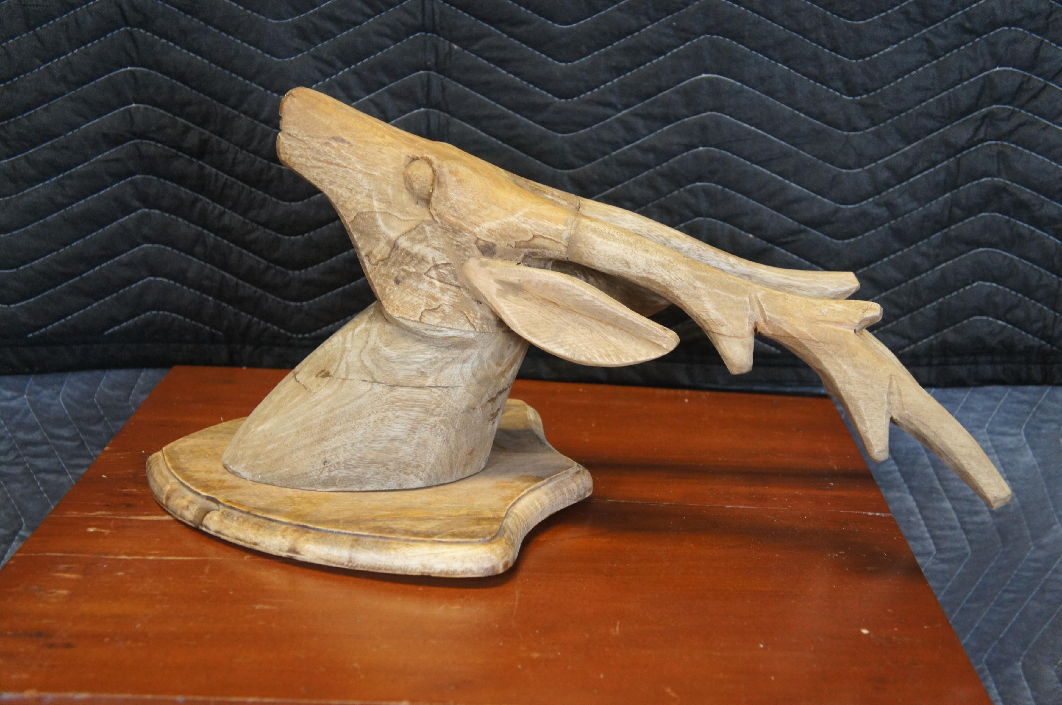 Carved Hardwood Taxidermy Deer Antelope Stag Head Bust w Antlers 20