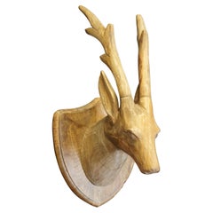 Taxidermia tallada en madera dura Busto cabeza de ciervo antílope ciervo con cornamenta 20".