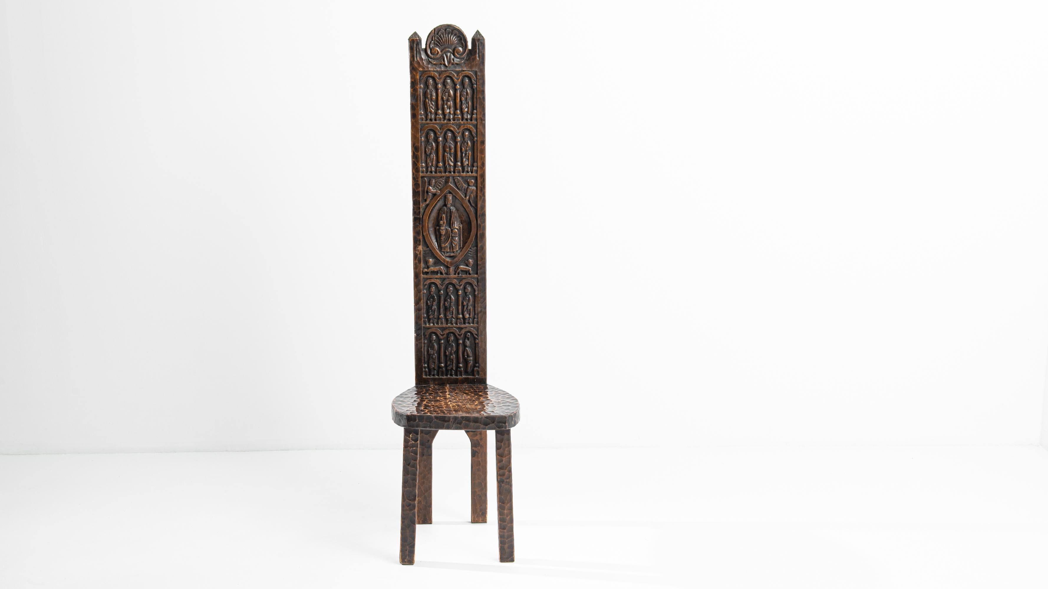 Rustic Carved High-Back Throne In Good Condition In High Point, NC