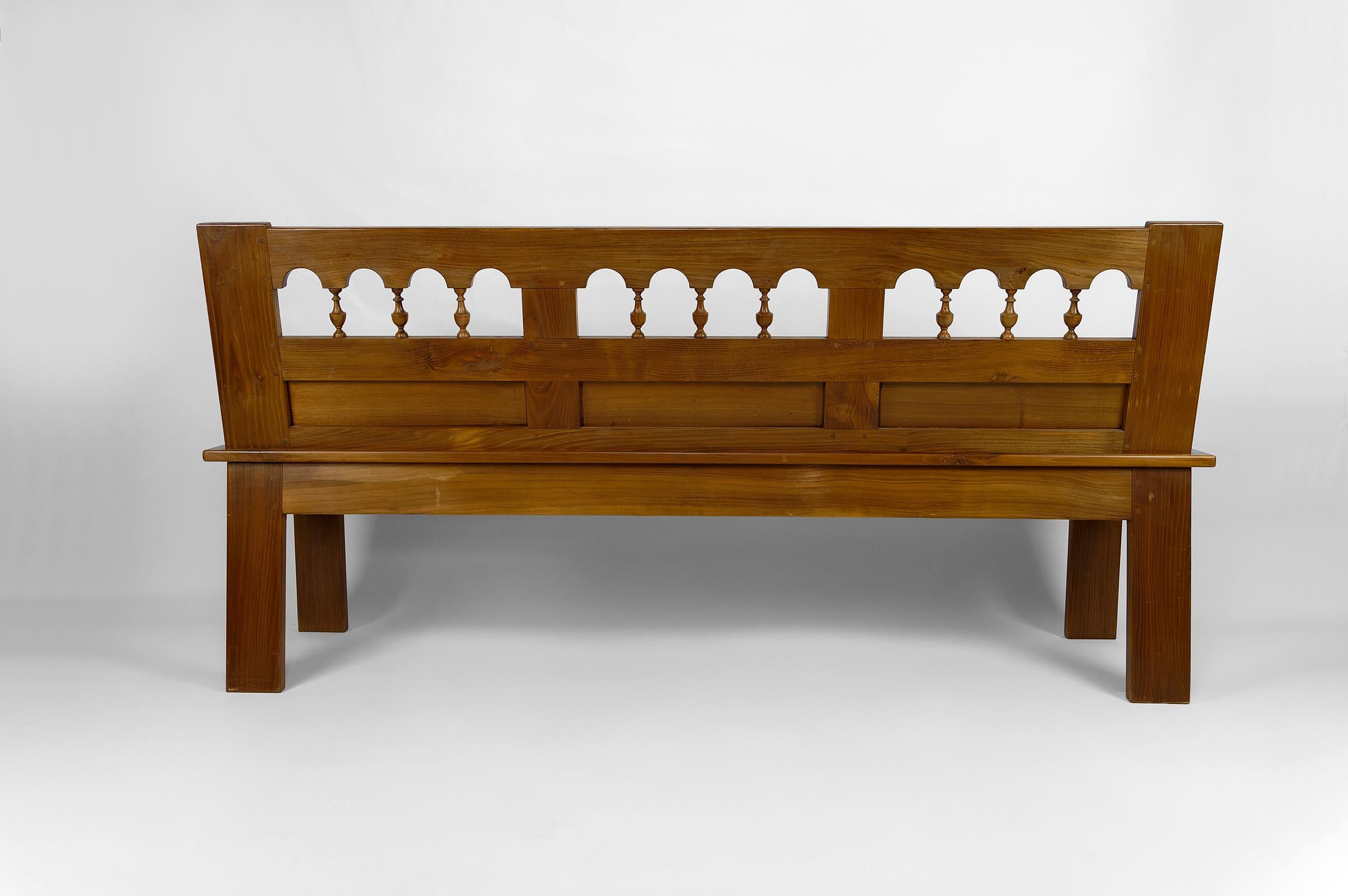20th Century Rustic Carved Oak Farmhouse Bench, France, 20th century