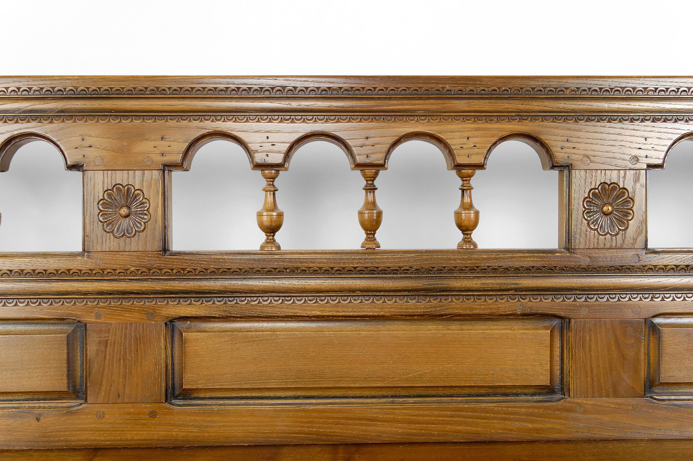 Rustic Carved Oak Farmhouse Bench, France, 20th century 1