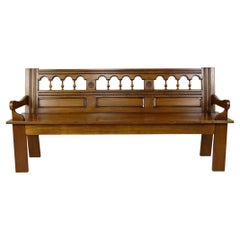 Rustic Carved Oak Farmhouse Bench, France, 20th century