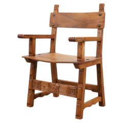 Rustic carved oak Iberian side chair, Spain ca. 1900