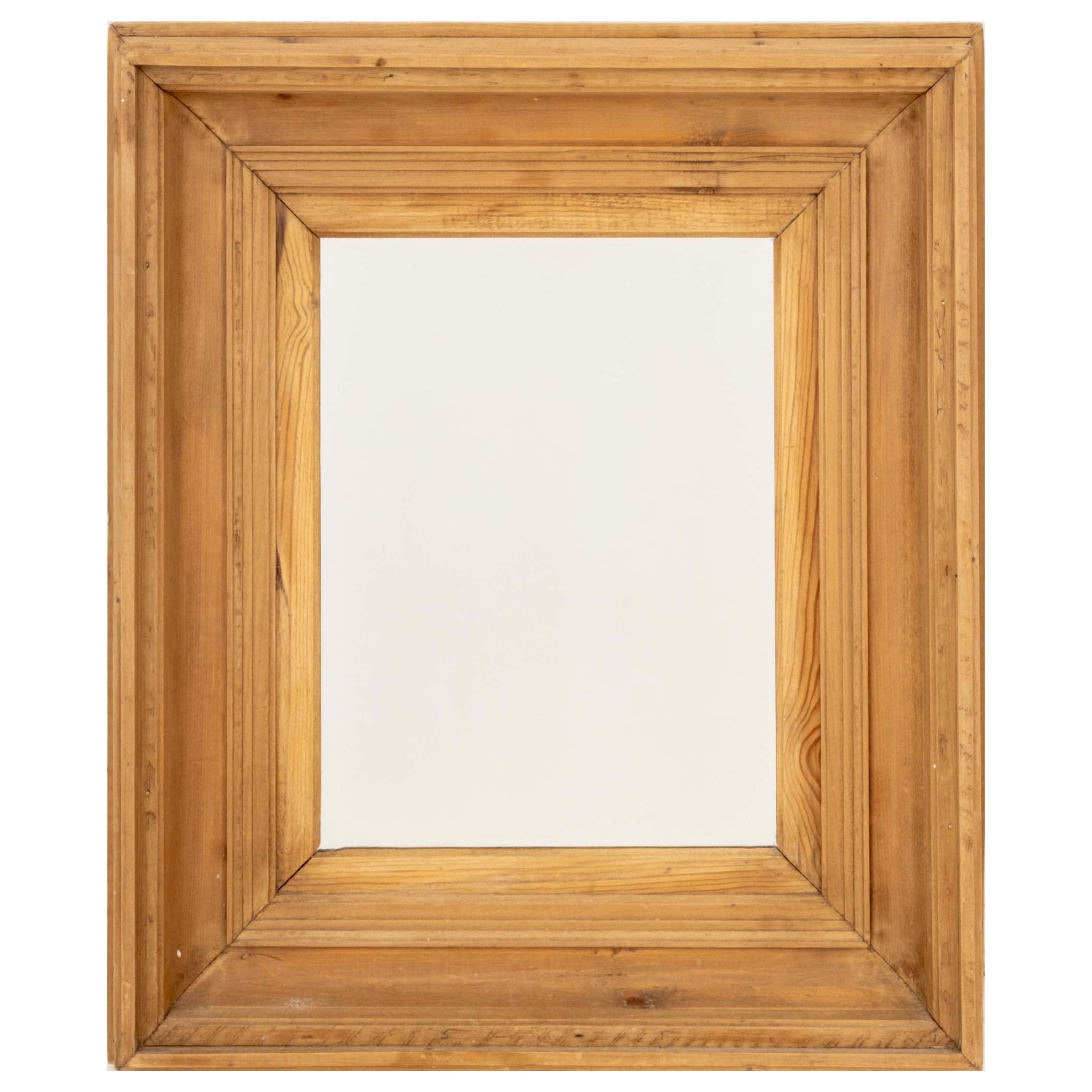 Rustic Carved Pine Wall Mirror with Rectangular Frame For Sale