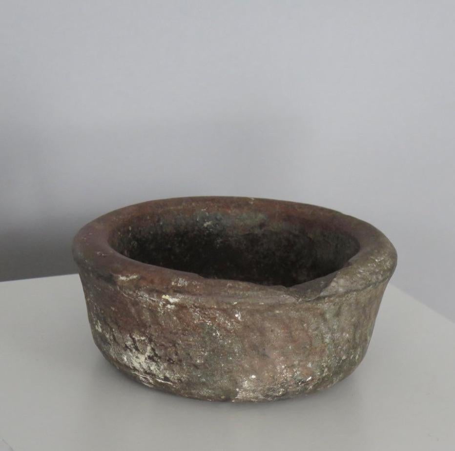 Mid-20th Century Rustic Carved Red Stone Bowl For Sale