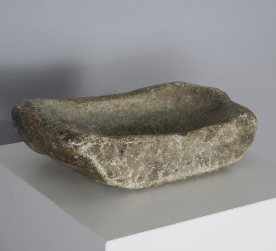 Mid-20th Century Rustic Carved Stone Bowl For Sale